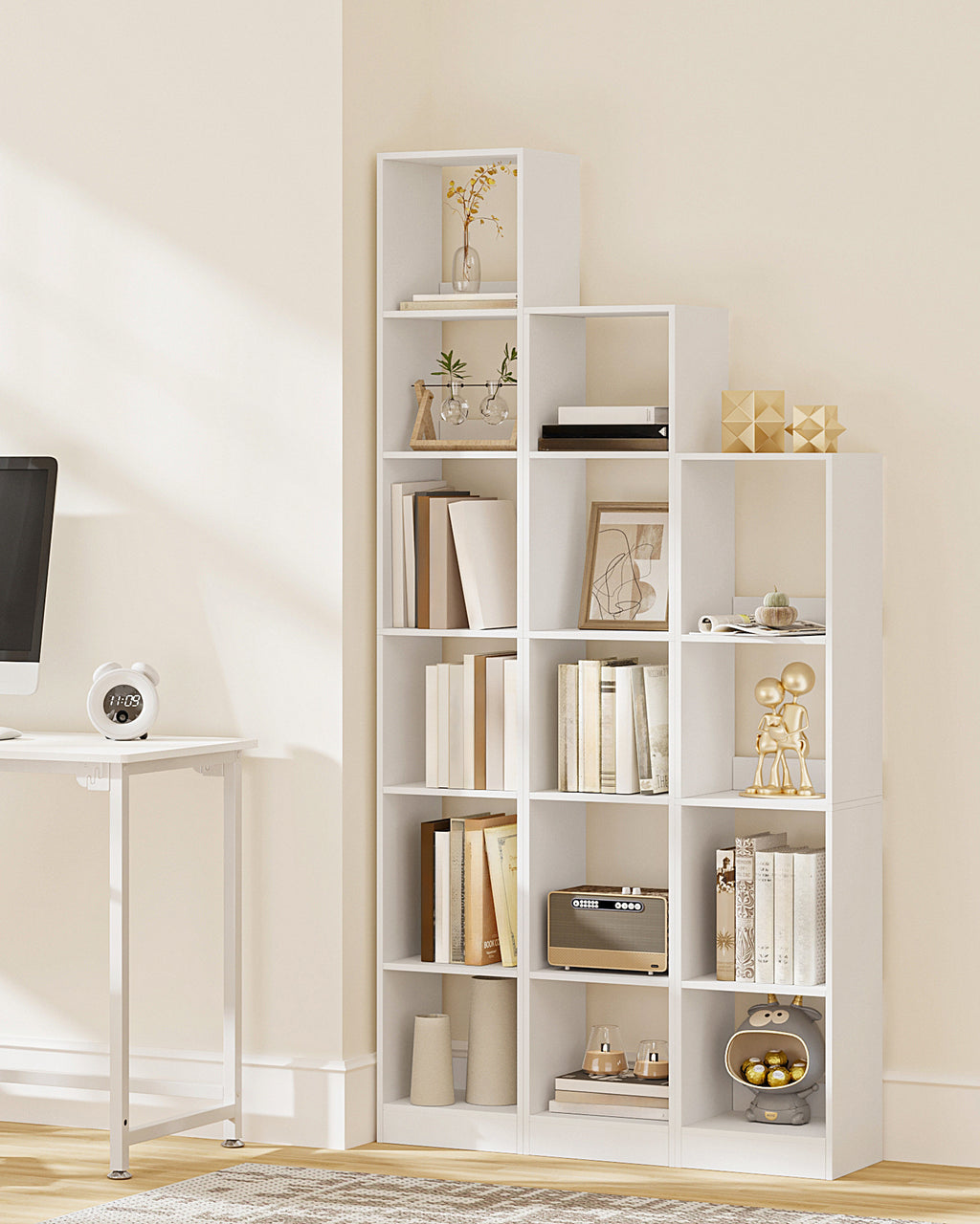 Hzuaneri Modern Bookcase, Open Wooden Storage Shelf for Living Room, Display Organizer