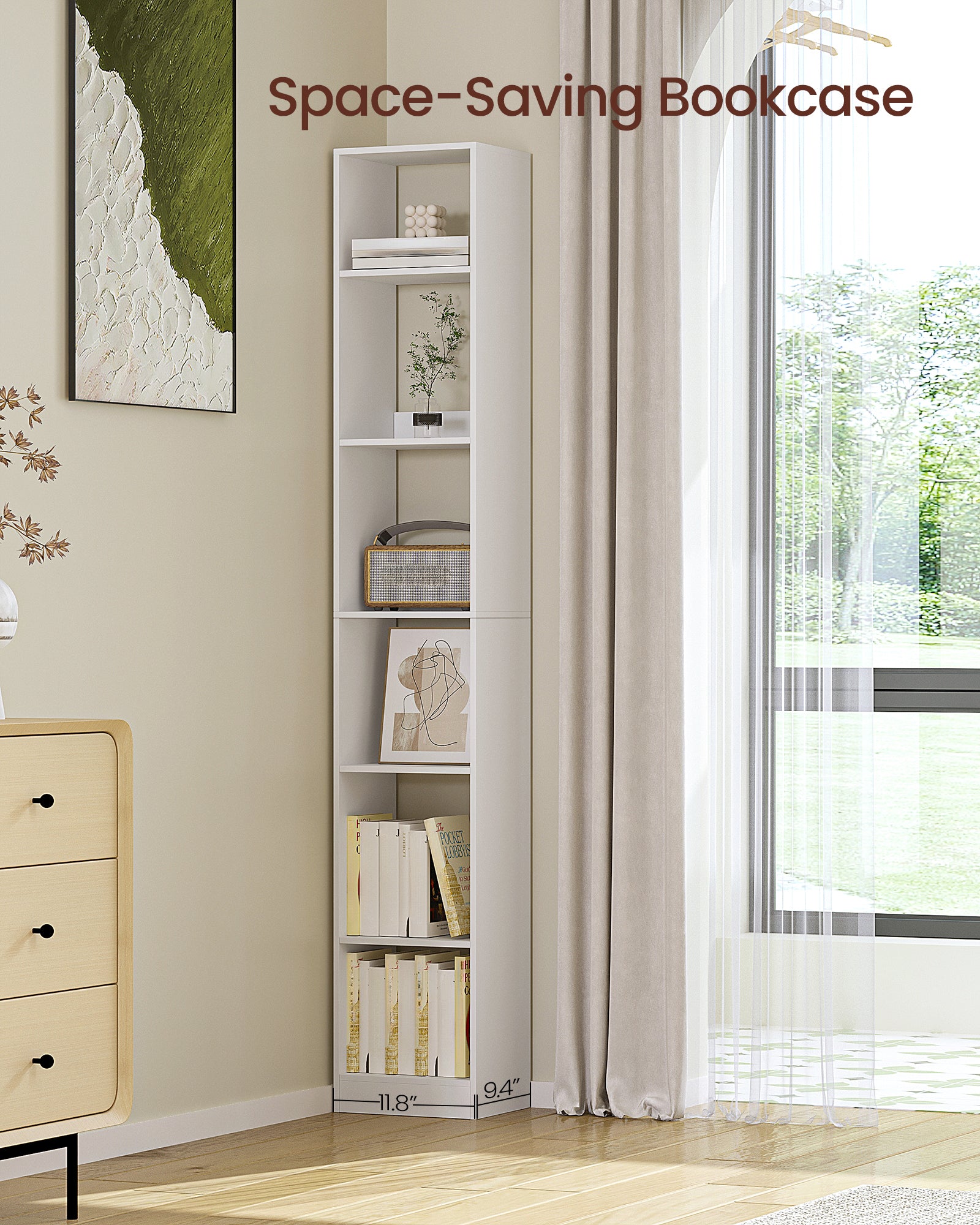 Hzuaneri Modern Bookcase, Open Wooden Storage Shelf for Living Room, Display Organizer