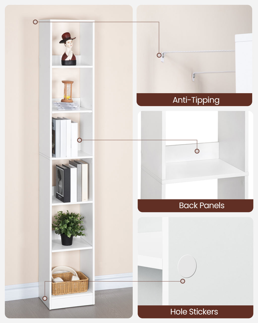 Hzuaneri Modern Bookcase, Open Wooden Storage Shelf for Living Room, Display Organizer