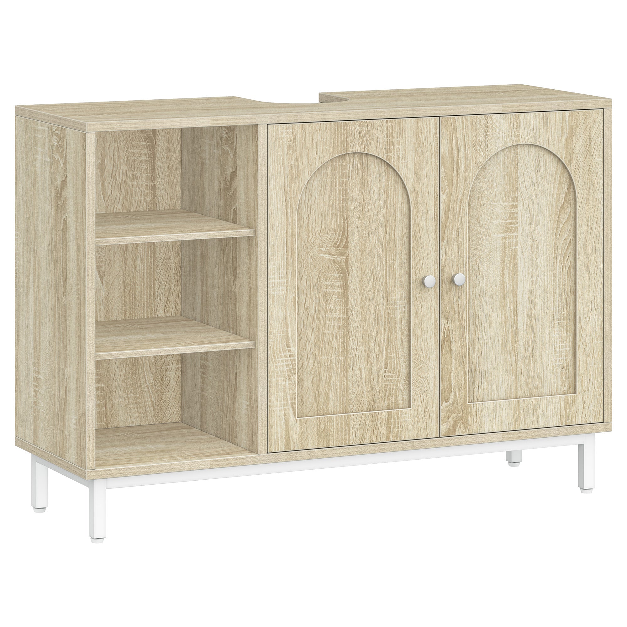 Hzuaneri vanity unit, base cabinet, washbasin cabinet, bathroom cabinet with 2 doors, adjustable shelf, ample storage space, modern style, 30 x 90 x 63 cm, light oak BC09816W
