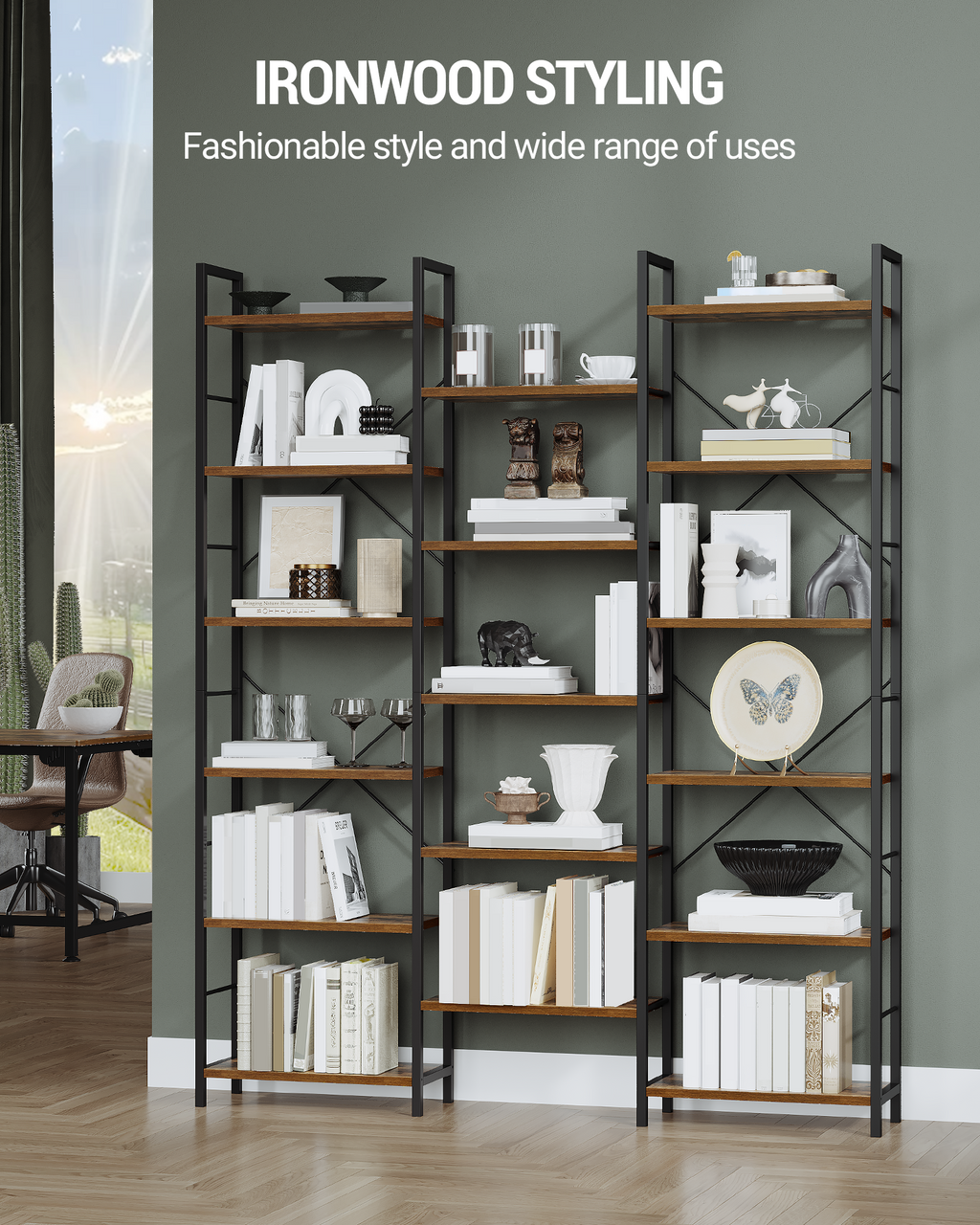 Hzuaneri bookshelves, free-standing shelves, shelf with 17 shelves, 6 tiers, 24 x 152 x 186 cm