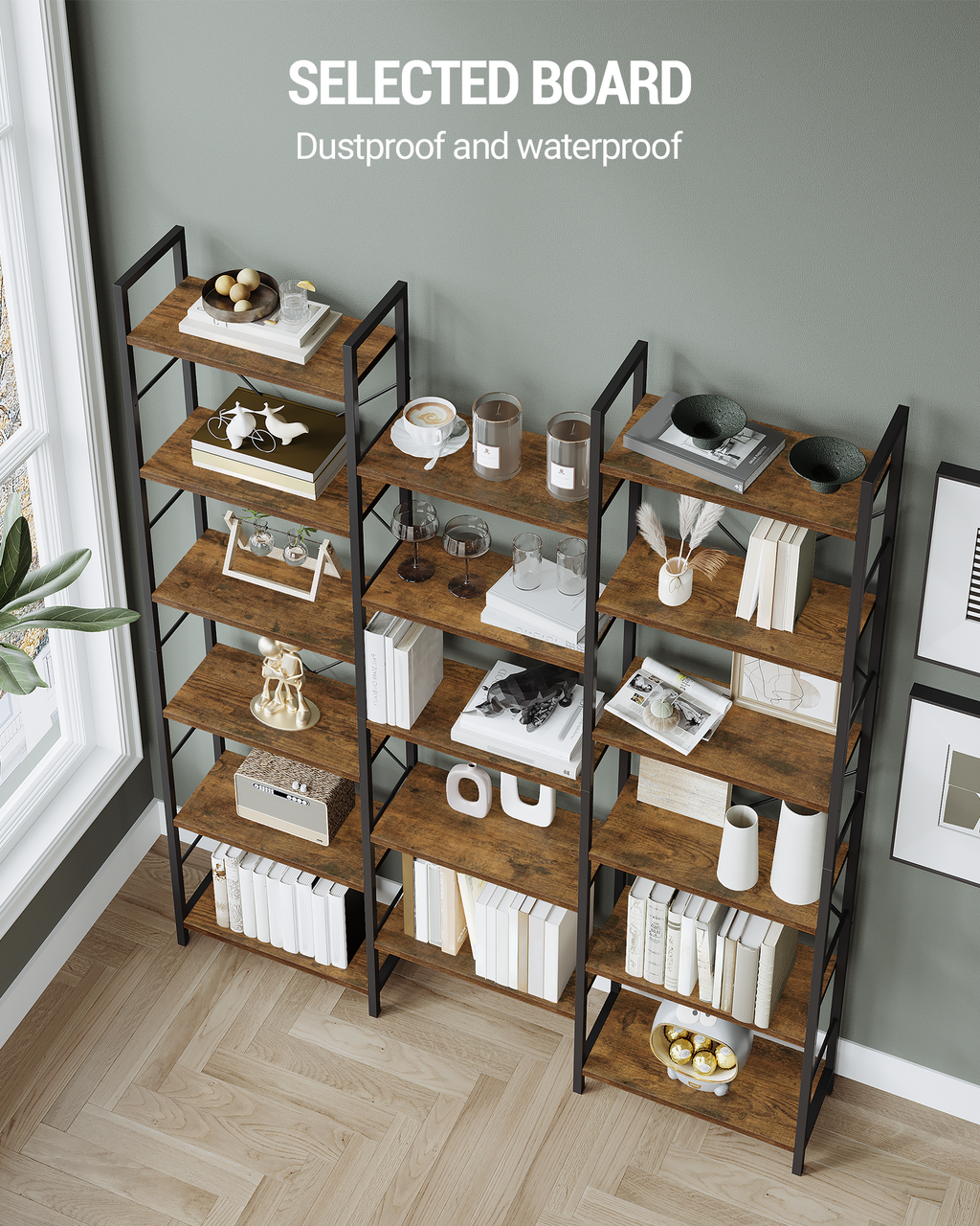 Hzuaneri bookshelves, free-standing shelves, shelf with 17 shelves, 6 tiers, 24 x 152 x 186 cm