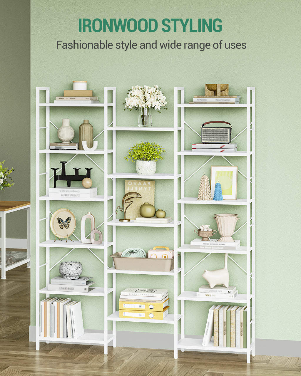 Hzuaneri bookshelves, free-standing shelves, shelf with 17 shelves, 6 tiers, 24 x 152 x 186 cm