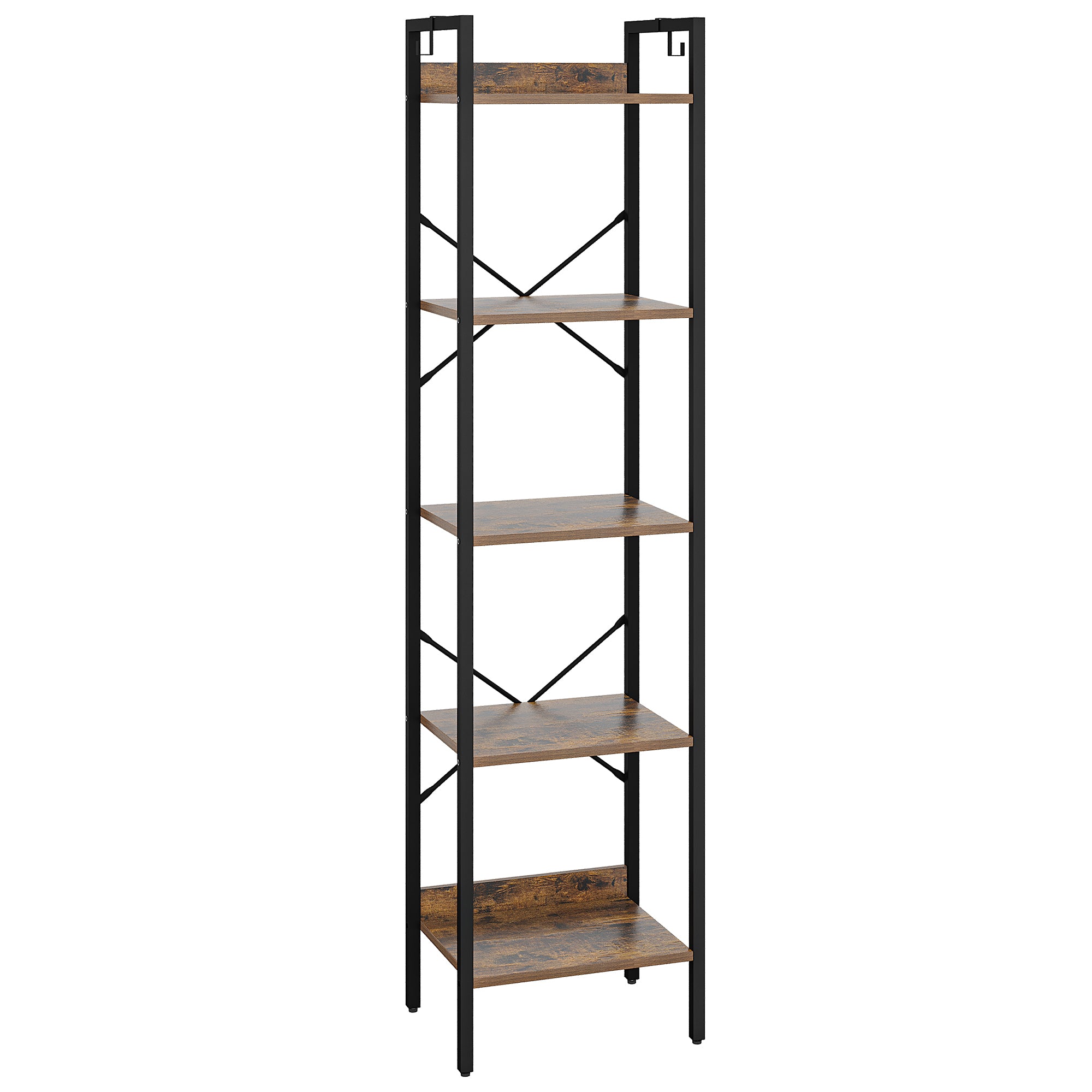 Hzuaneri Bookcase, 5-Tier Bookshelf, Narrow Bookcase Shelving Unit for Living Room, Office, Sturdy, Bedroom, 24 x 40 x 160 cm, Industrial, Rustic Brown and Black, BC10501B