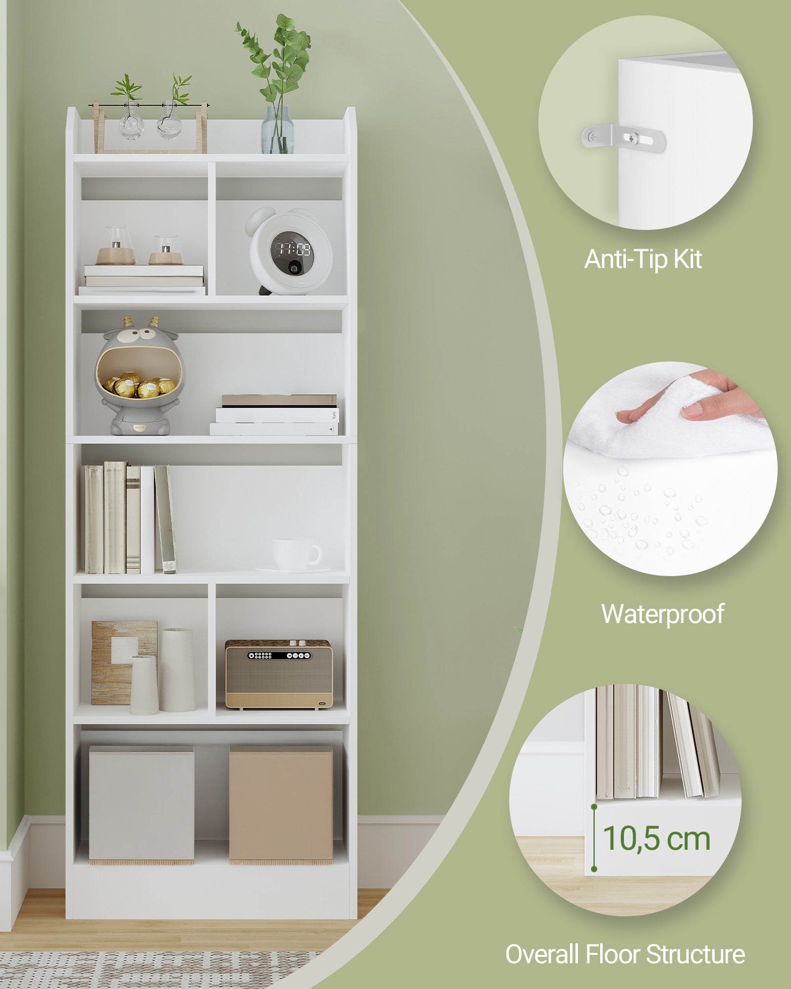 Hzuaneri 6-Cube Bookcase, Freestanding Storage Shelf for Living Room, Office, Bedroom, White