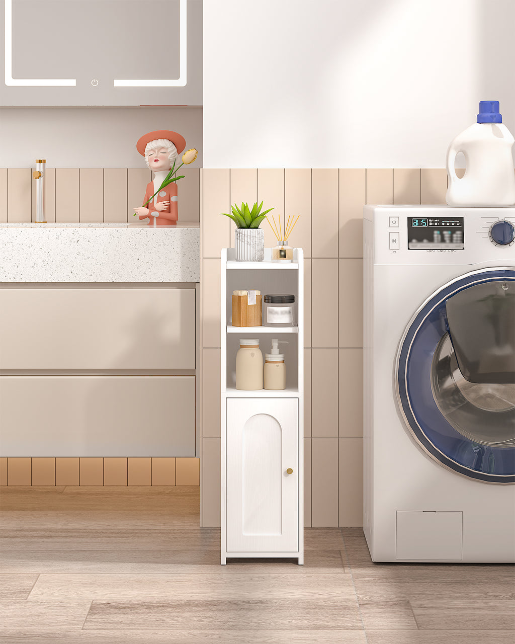 Hzuaneri ‌Narrow Toilet Cabinet with Door, Adjustable Shelves for Bathroom