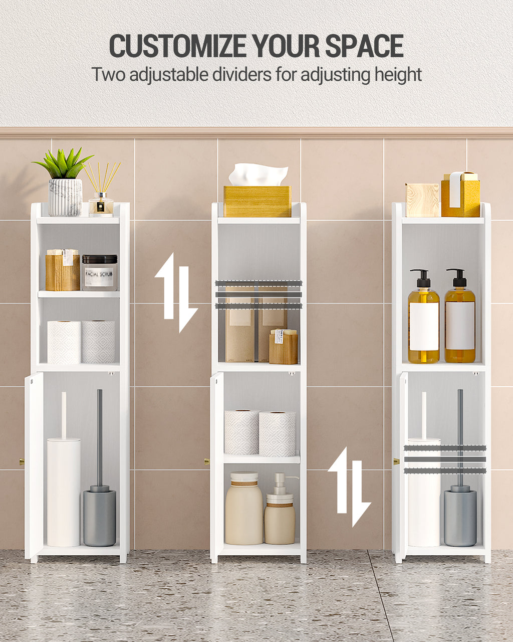 Hzuaneri ‌Narrow Toilet Cabinet with Door, Adjustable Shelves for Bathroom