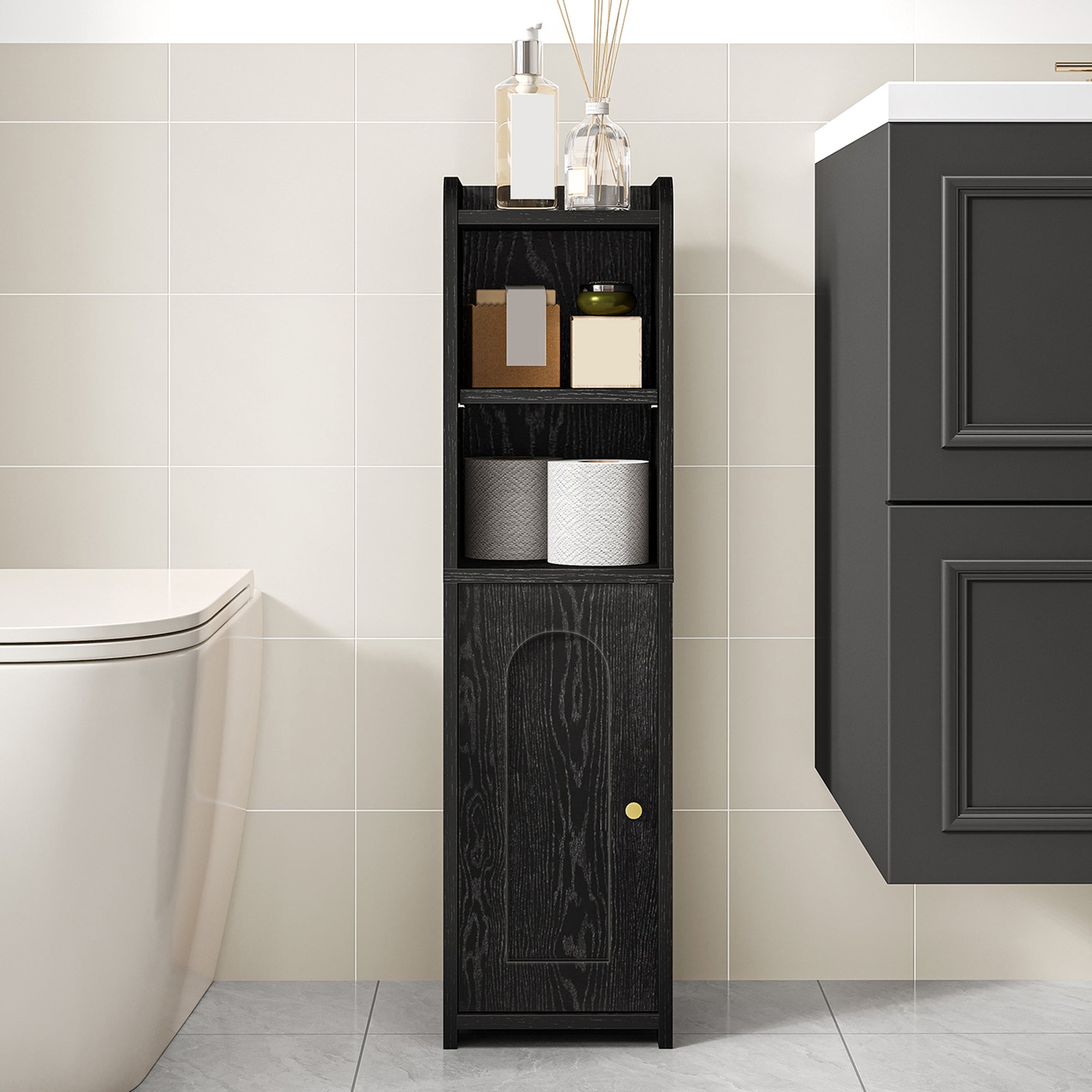 Hzuaneri ‌Narrow Toilet Cabinet with Door, Adjustable Shelves for Bathroom