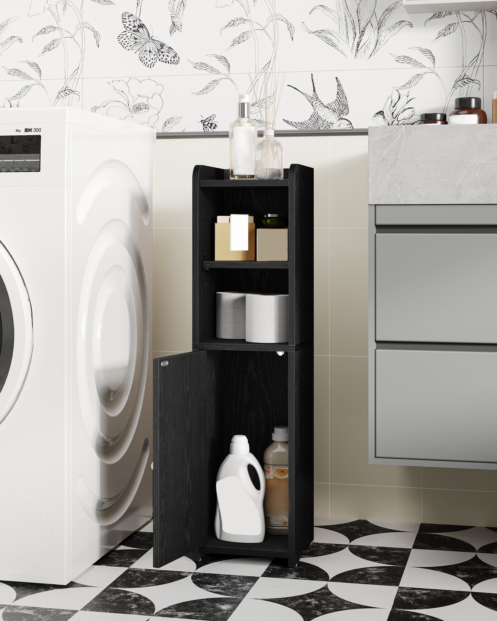 Hzuaneri ‌Narrow Toilet Cabinet with Door, Adjustable Shelves for Bathroom