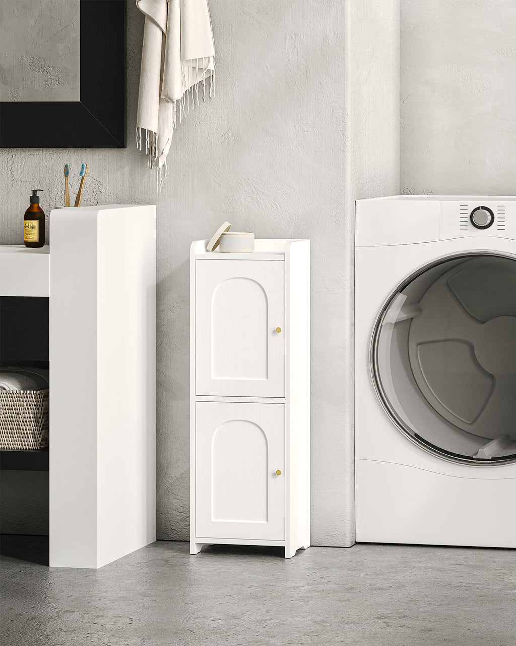 Hzuaneri Bathroom Cabinet, Bathroom Cabinet with 2 Doors and Adjustable Shelf, White