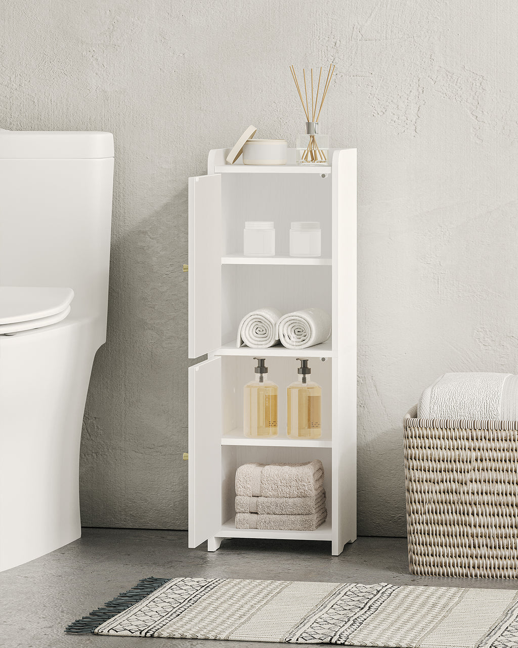 Hzuaneri Bathroom Cabinet, Bathroom Cabinet with 2 Doors and Adjustable Shelf, White