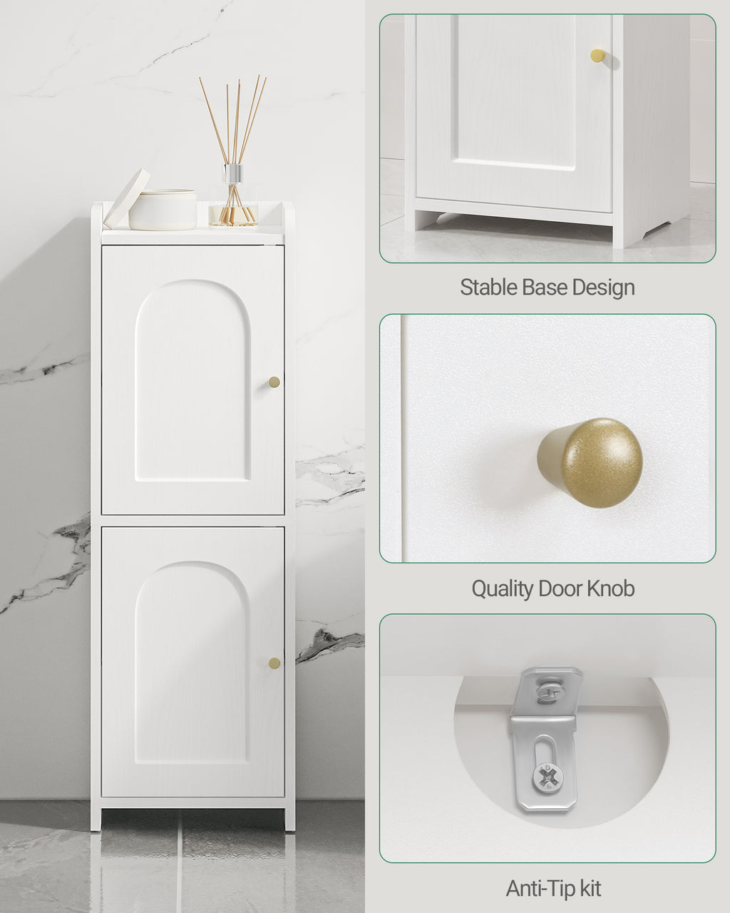 Hzuaneri Bathroom Cabinet, Bathroom Cabinet with 2 Doors and Adjustable Shelf, White