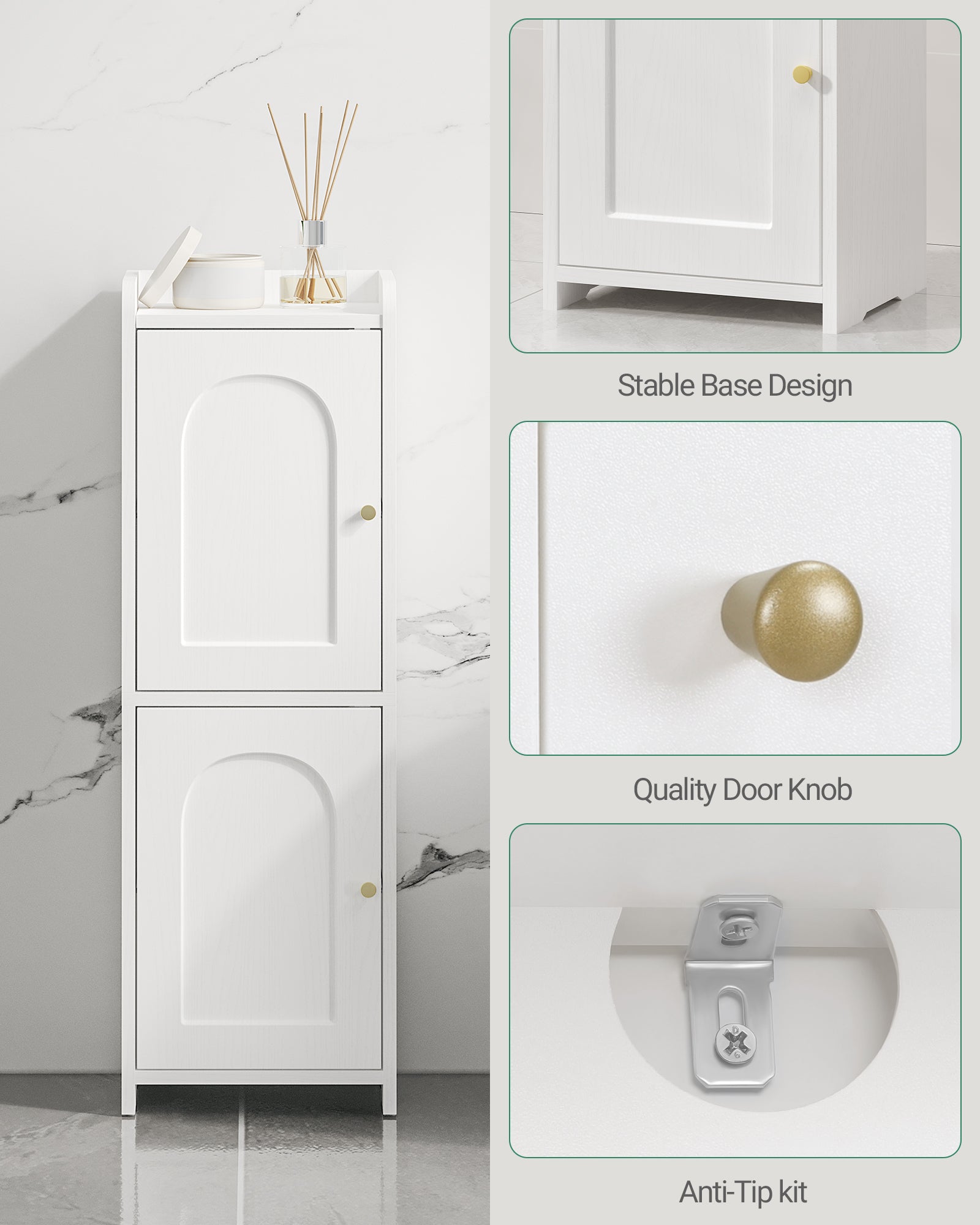 Hzuaneri Bathroom Cabinet, Bathroom Cabinet with 2 Doors and Adjustable Shelf, White