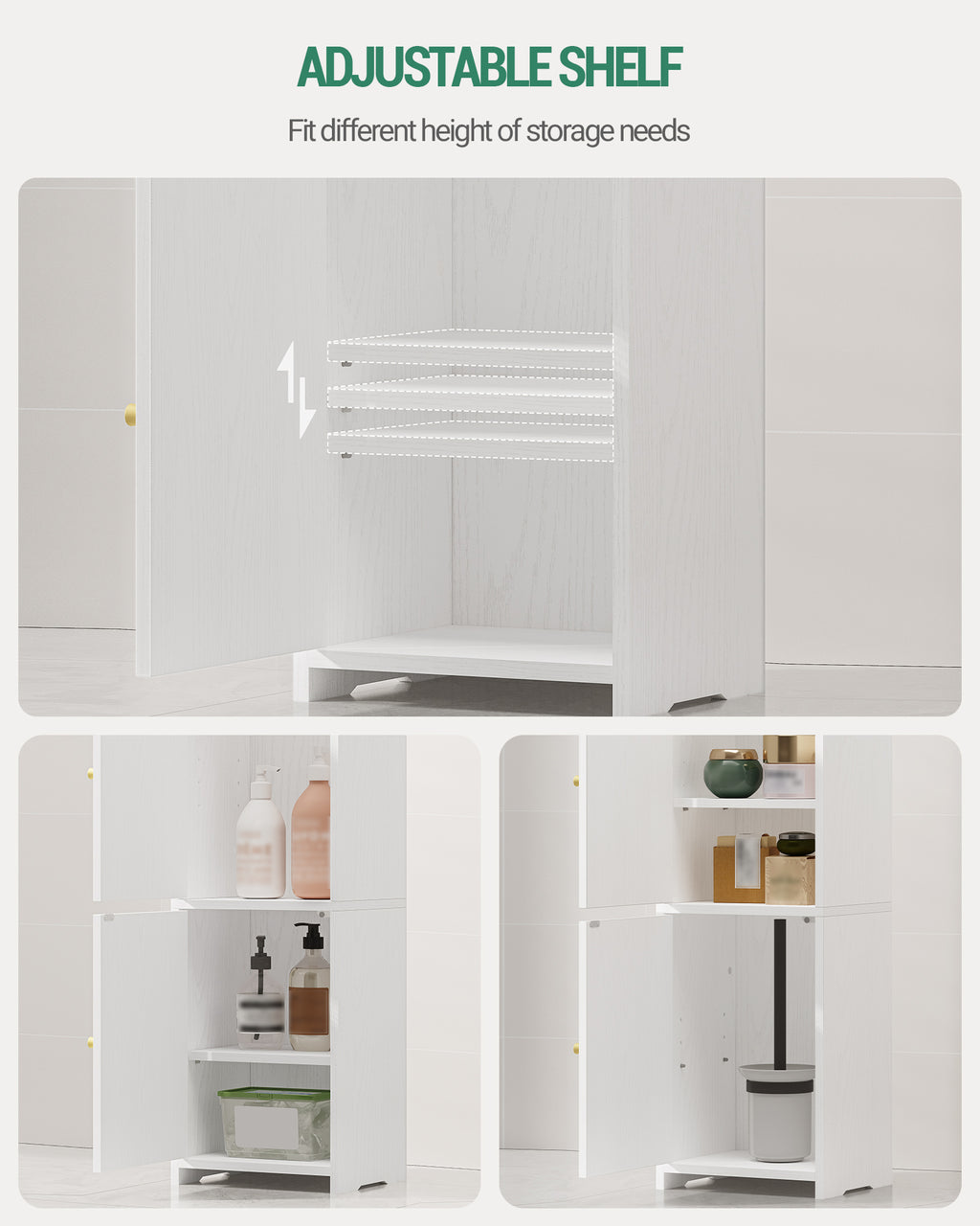 Hzuaneri Bathroom Cabinet, Bathroom Cabinet with 2 Doors and Adjustable Shelf, White