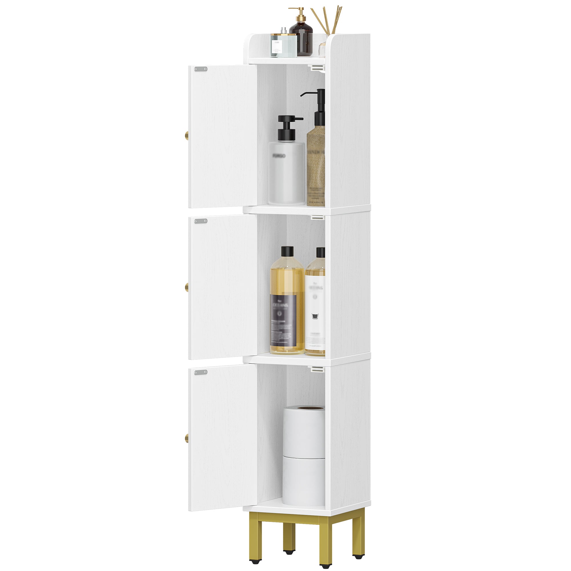 Hzuaneri Bathroom Cabinet, Tall Cabinet with 3 Doors, 20 x 20 x 108.5 cm, Corner Cabinet, Toilet Cabinet, Adjustable Feet, for Bathroom, Laundry Room, Kitchen, Living Room, White BC22313G
