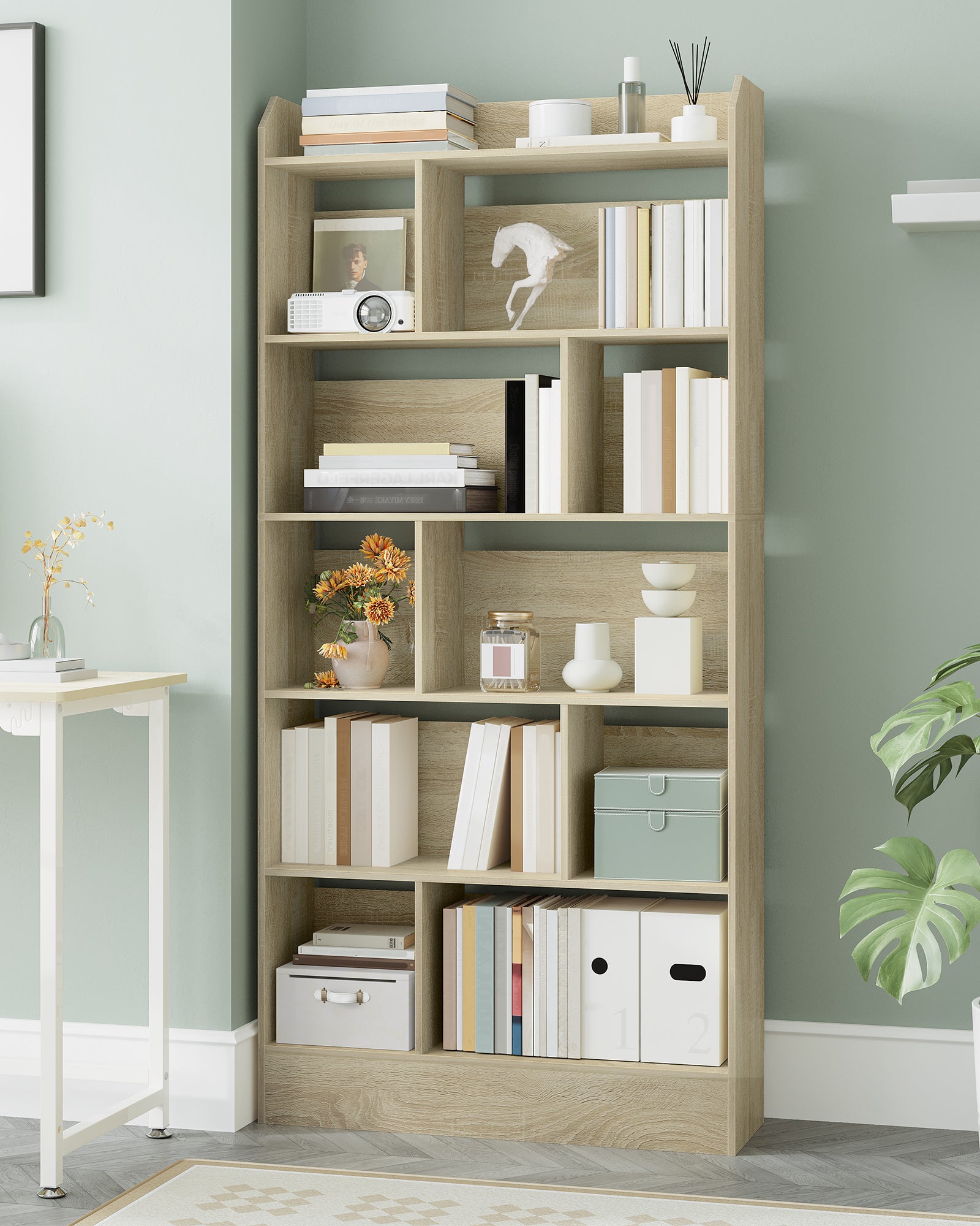 Hzuaneri Bookshelf, Bookcase, with 6 Shelves, Storage Shelf, Freestanding Shelf, for Living Room, Office, Bedroom, 24 x 80 x 170 cm, Oak Beige BC22816X