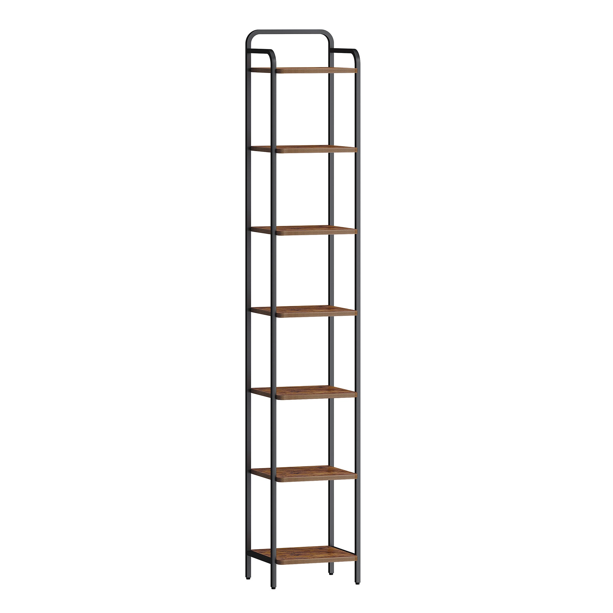 Hzuaneri 7-Tier Bookcase Bookshelf, Narrow Tall Bookcase, Slim Wooden Shelving Unit for Bedroom, Living Room, Home Office, Sturdy, Rustic Brown and Black, BC24801B