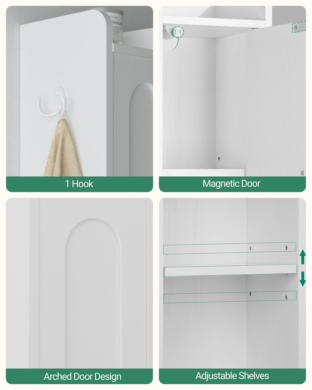 Hzuaneri Bathroom Cabinet, Tall Bathroom Cabinet, 2 Doors and Drawer, White
