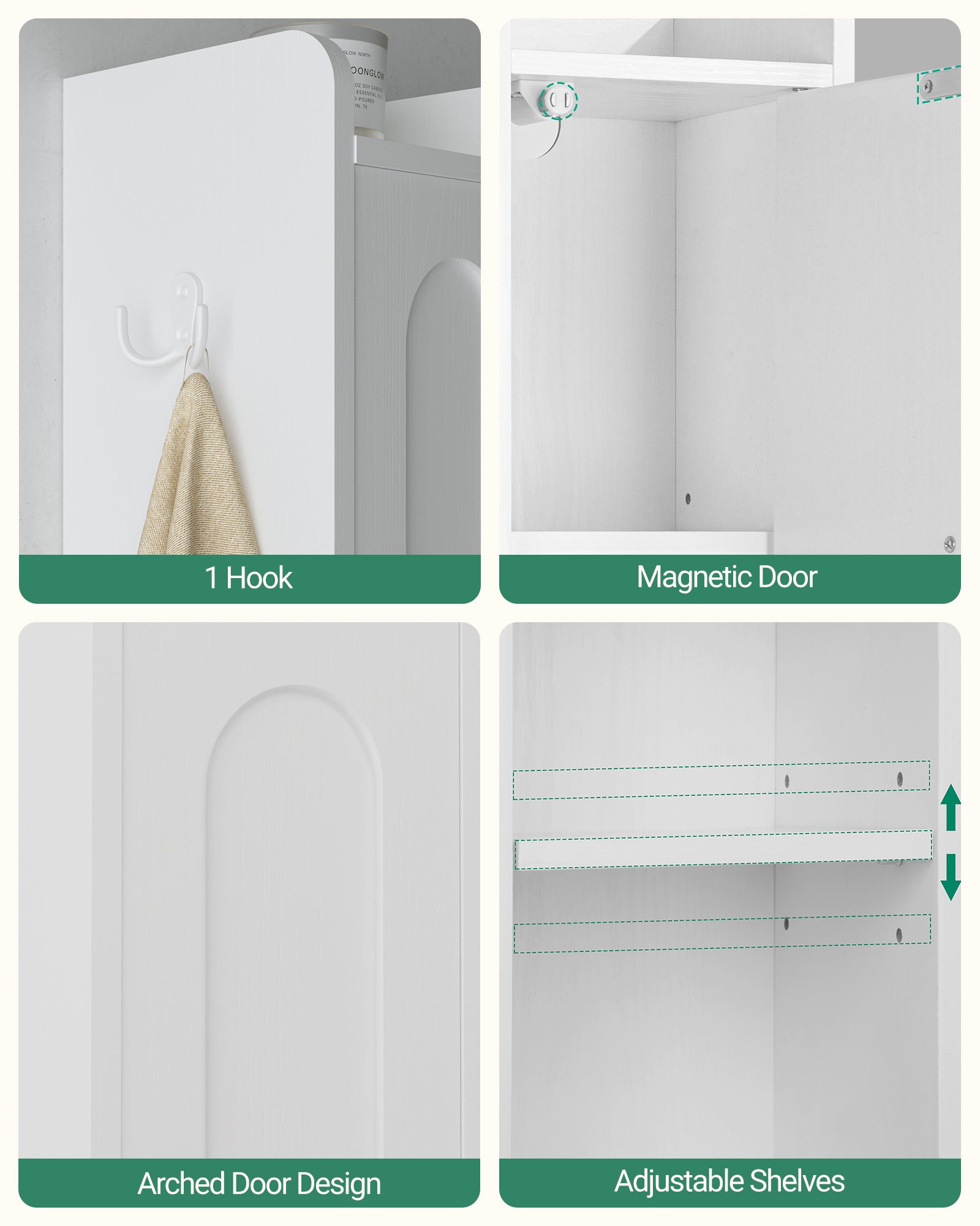 Hzuaneri Bathroom Cabinet, Tall Bathroom Cabinet, 2 Doors and Drawer, White
