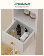 Hzuaneri Bathroom Cabinet, Tall Bathroom Cabinet, 2 Doors and Drawer, White