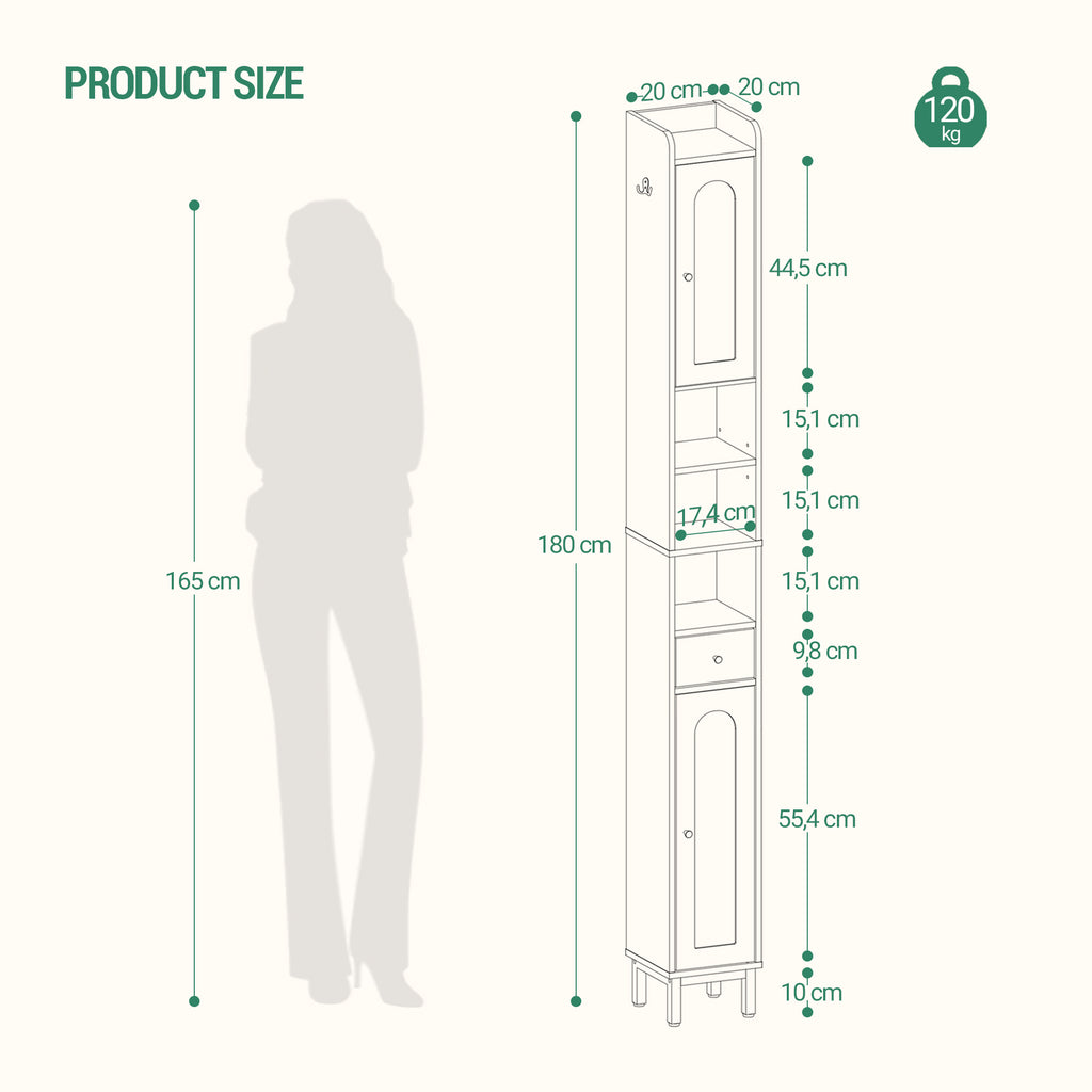 Hzuaneri Bathroom Cabinet, Tall Bathroom Cabinet, 2 Doors and Drawer, White