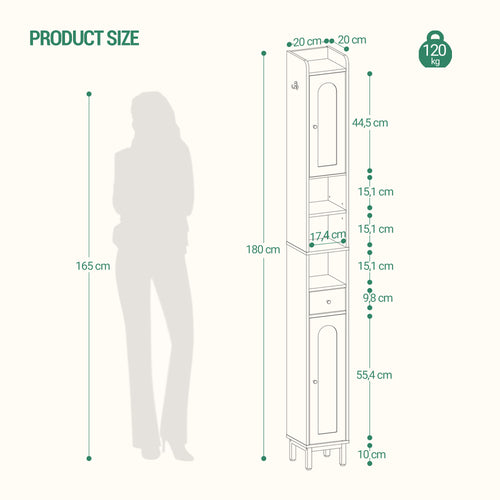 Hzuaneri Bathroom Cabinet, Tall Bathroom Cabinet, 2 Doors and Drawer, White