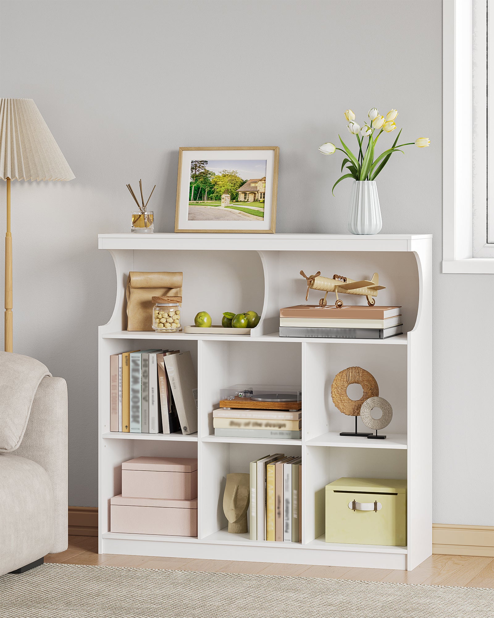 Hzuaneri Bookshelf, 8-Shelf Bookcase, Storage Shelf, Office Shelving, Freestanding Storage Shelf for Bedroom, Living Room, Study and Office 30 x 100 x 100 cm White BC33203X