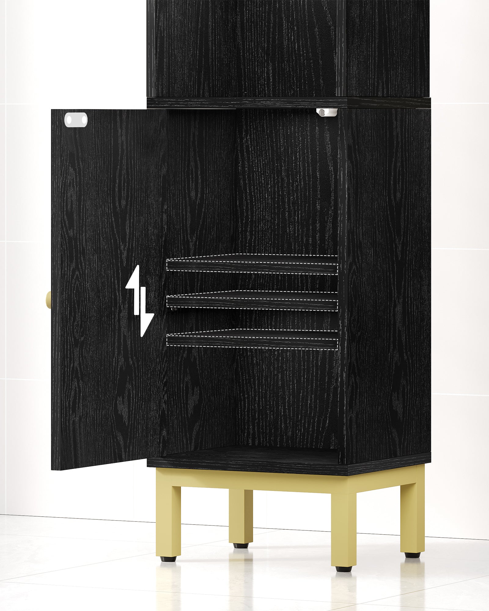 Hzuaneri Bathroom Cabinet, Small Corner Floor Cabinet with Door and Shelves, Narrow Toilet Paper Cabinets, Bathroom Organizer with Adjustable Shelf, for Small Spaces, Black, BC38204G