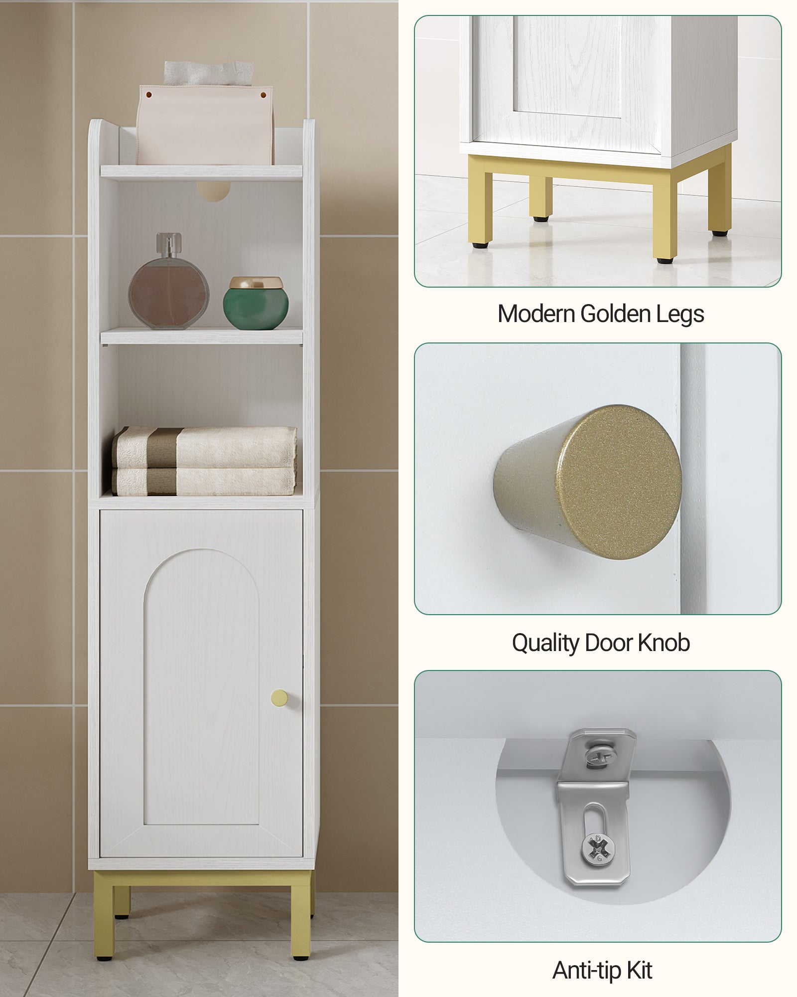 Hzuaneri Bathroom Cabinet, Narrow Bathroom Cabinet, Adjustable Shelves, Toilet Cabinet