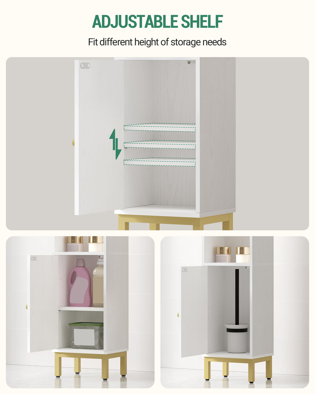 Hzuaneri Bathroom Cabinet, Narrow Bathroom Cabinet, Adjustable Shelves, Toilet Cabinet