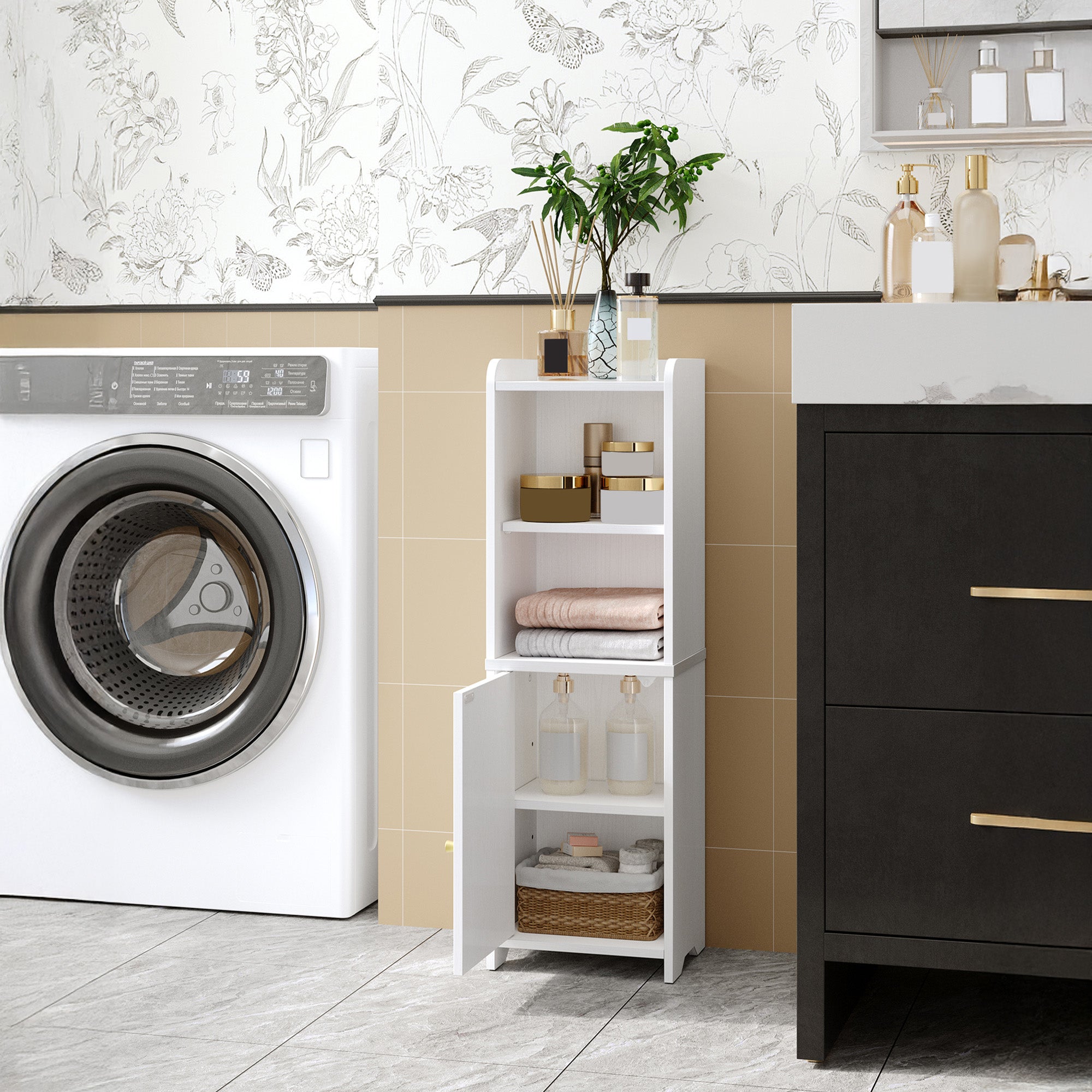 Hzuaneri Bathroom Cabinet, Bathroom Cabinet with Doors, Corner Cabinet with Adjustable Shelves, Organizer, Multipurpose Furniture, 20 x 25 x 80 cm, White BC39713X