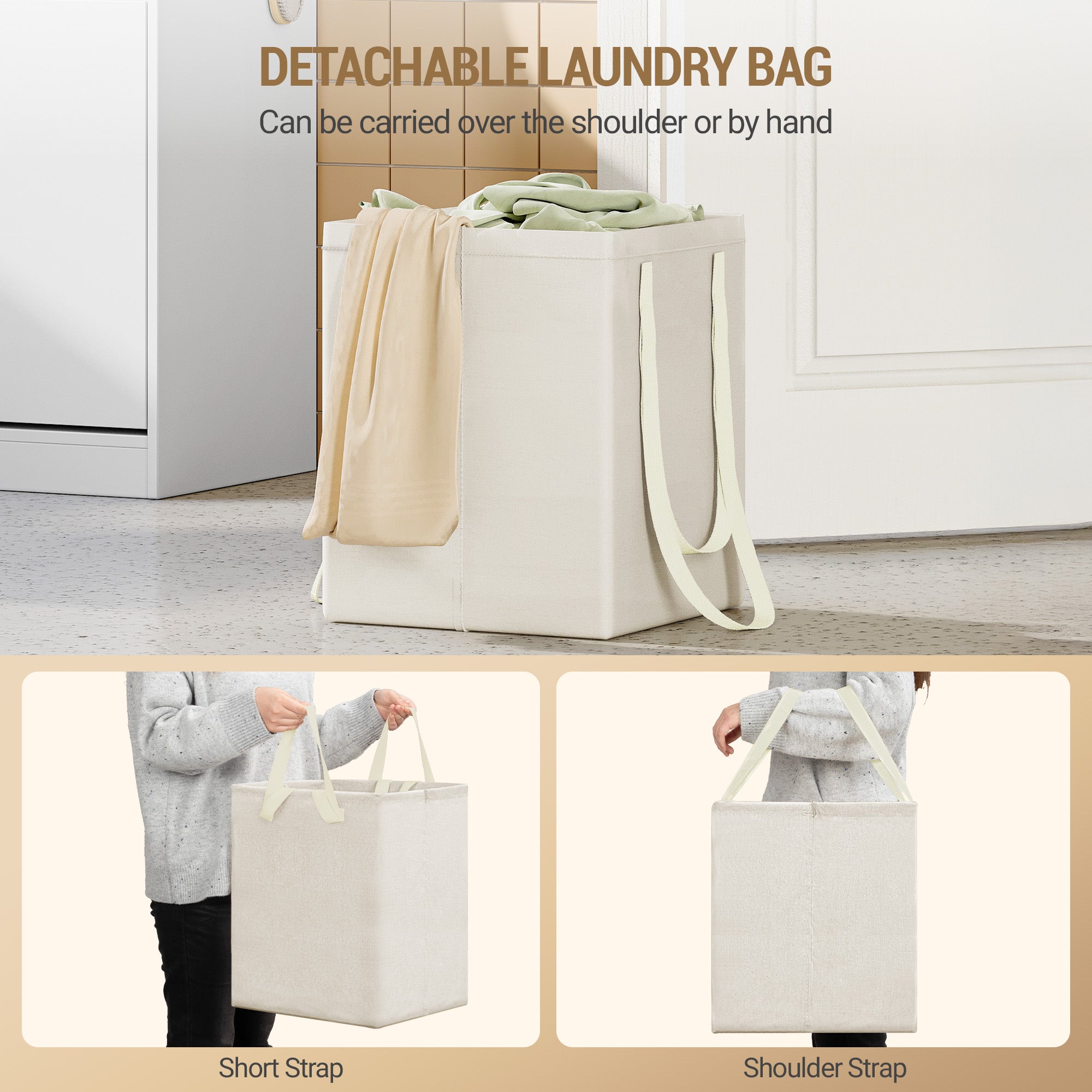 Hzuaneri Bathroom Cabinet with Laundry Basket, Slim Narrow Laundry Cabinet with Drawer and Removable Hamper, Storage Cabinet Unit for Bathroom, 40 x 40 x 100 cm, White, BC42003X