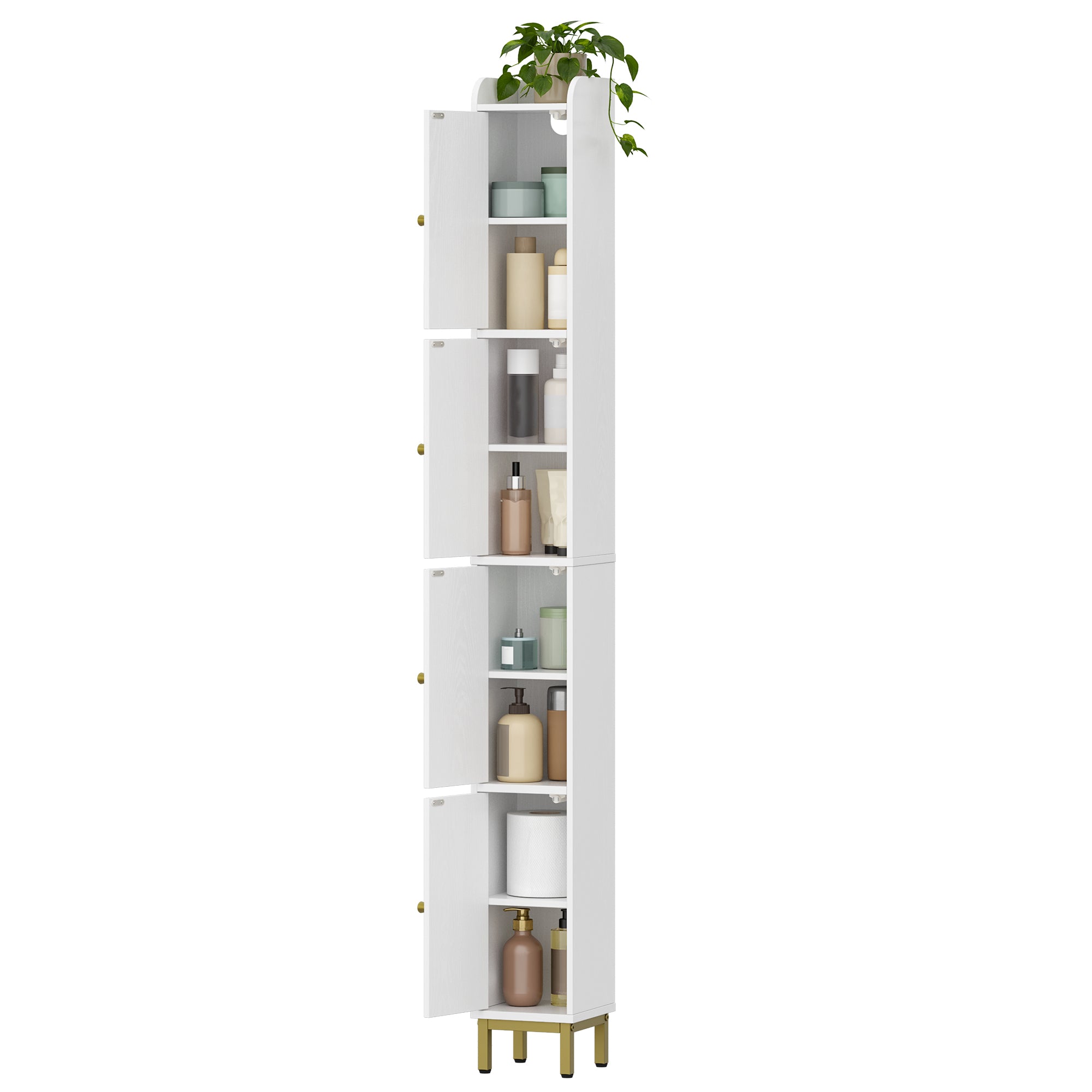 Hzuaneri Bathroom Cabinet, Tall Bathroom Cabinet with 4 Doors, Slim Bathroom Cabinet, Narrow Tall Bathroom Cabinet, Adjustable Shelves, Living Room, Kitchen, Bedroom, 20 x 20 x 180 cm, White BC42213G
