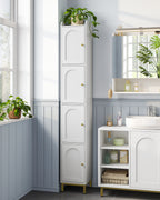 Hzuaneri Bathroom Cabinet, Tall Bathroom Cabinet with 4 Doors, Slim Bathroom Cabinet, White