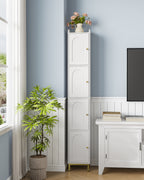 Hzuaneri Bathroom Cabinet, Tall Bathroom Cabinet with 4 Doors, Slim Bathroom Cabinet, White