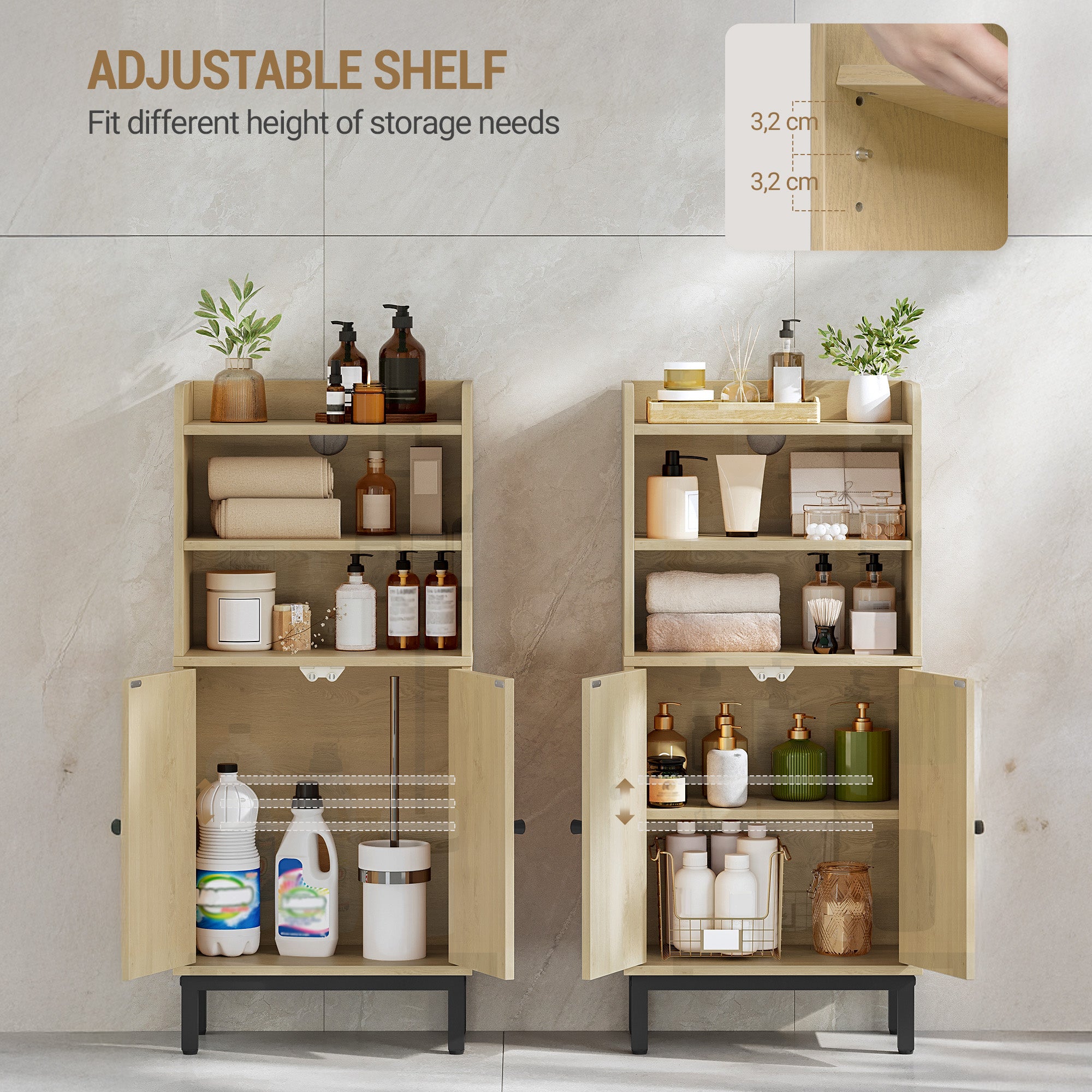 Hzuaneri Bathroom Storage Cabinet, Slim Bathroom Floor Cabinet with 2 Door and Adjustable Shelf, Wooden Freestanding Storage Unit for Dining Kitchen Living Room, Yellow BC48202B