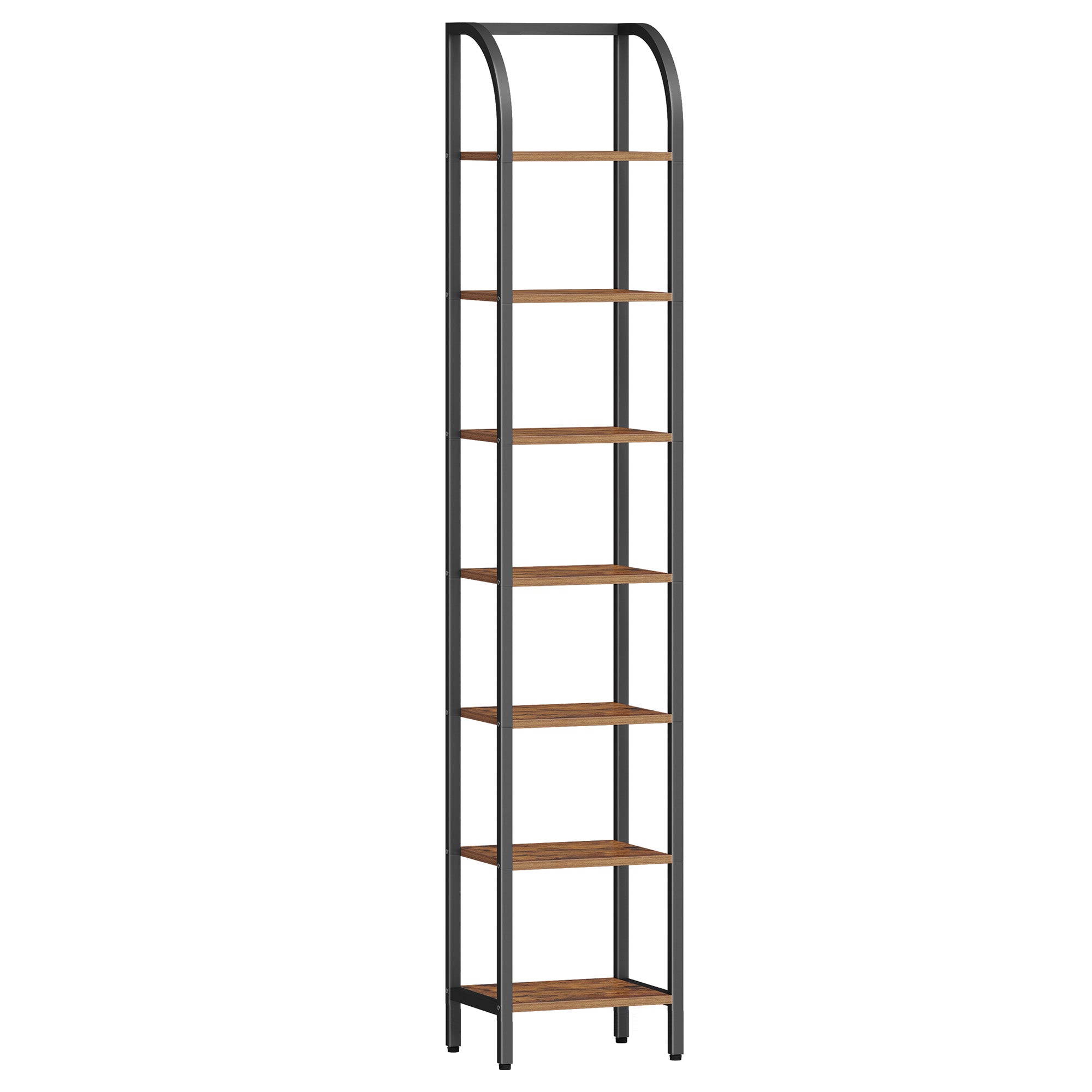 Hzuaneri Bookcase, 7-Tier Bookshelf, Narrow Bookcase Shelving Unit for Living Room, Office, Sturdy, Bedroom, 30 x 33.6 x 208.5 cm, Industrial, Rustic Brown and Black, BC57001B