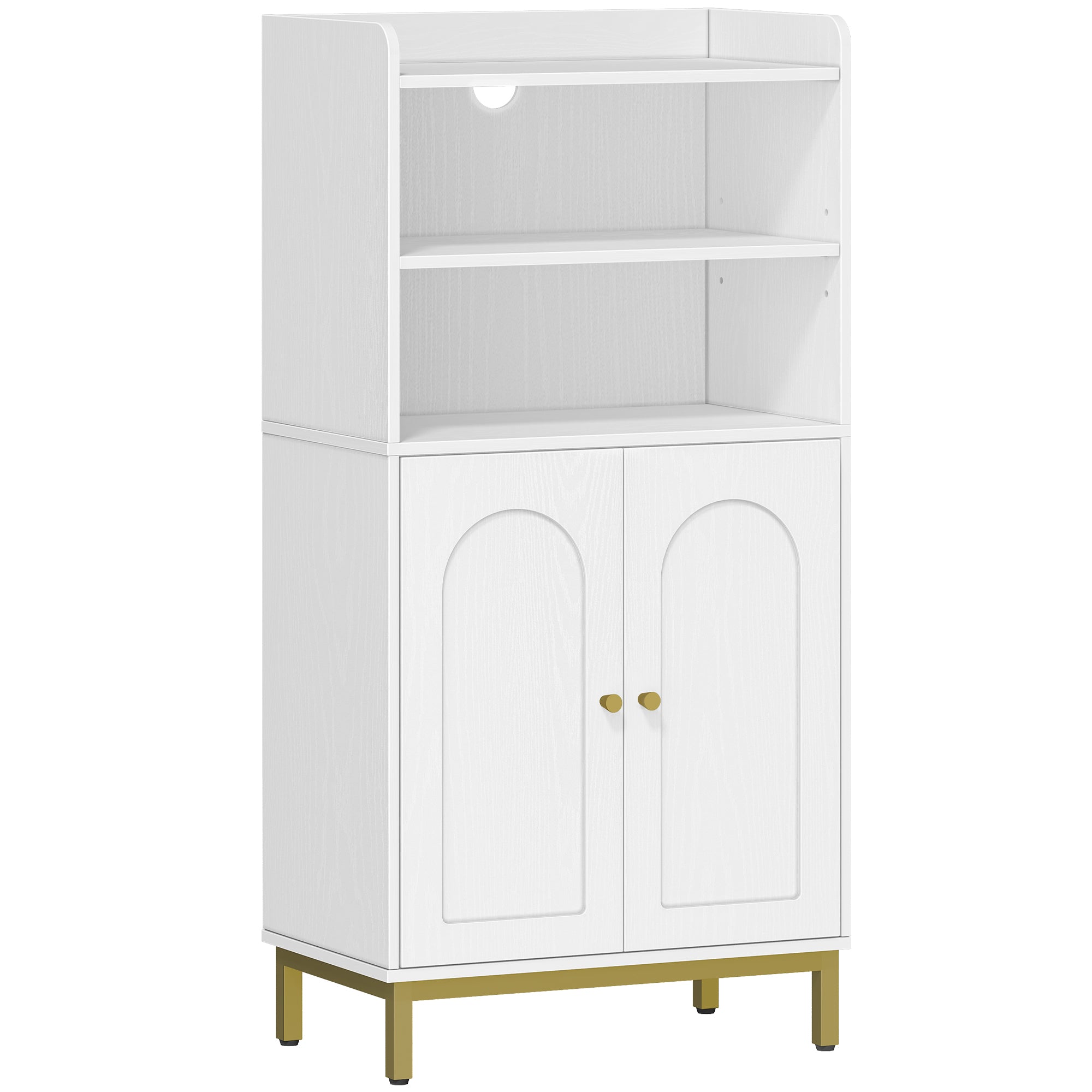 Hzuaneri Bathroom Cabinet, Bathroom Storage Unit, Kitchen Cabinet with 2 Open Compartments, 2 Doors, 2 Adjustable Shelves, Freestanding Bathroom, 30 x 50 x 100 cm, White-Gold BC58213G