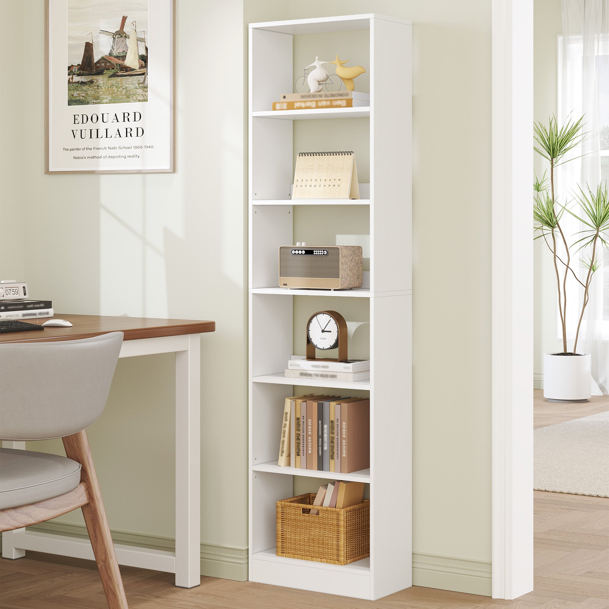 Hzuaneri  Bookcase, 6-Tier Bookcase, Cube Shelf, Modern Open Wooden Shelf, Storage Shelves and Display Shelves for Living Room, Home Office, Bedroom, White BC59603X