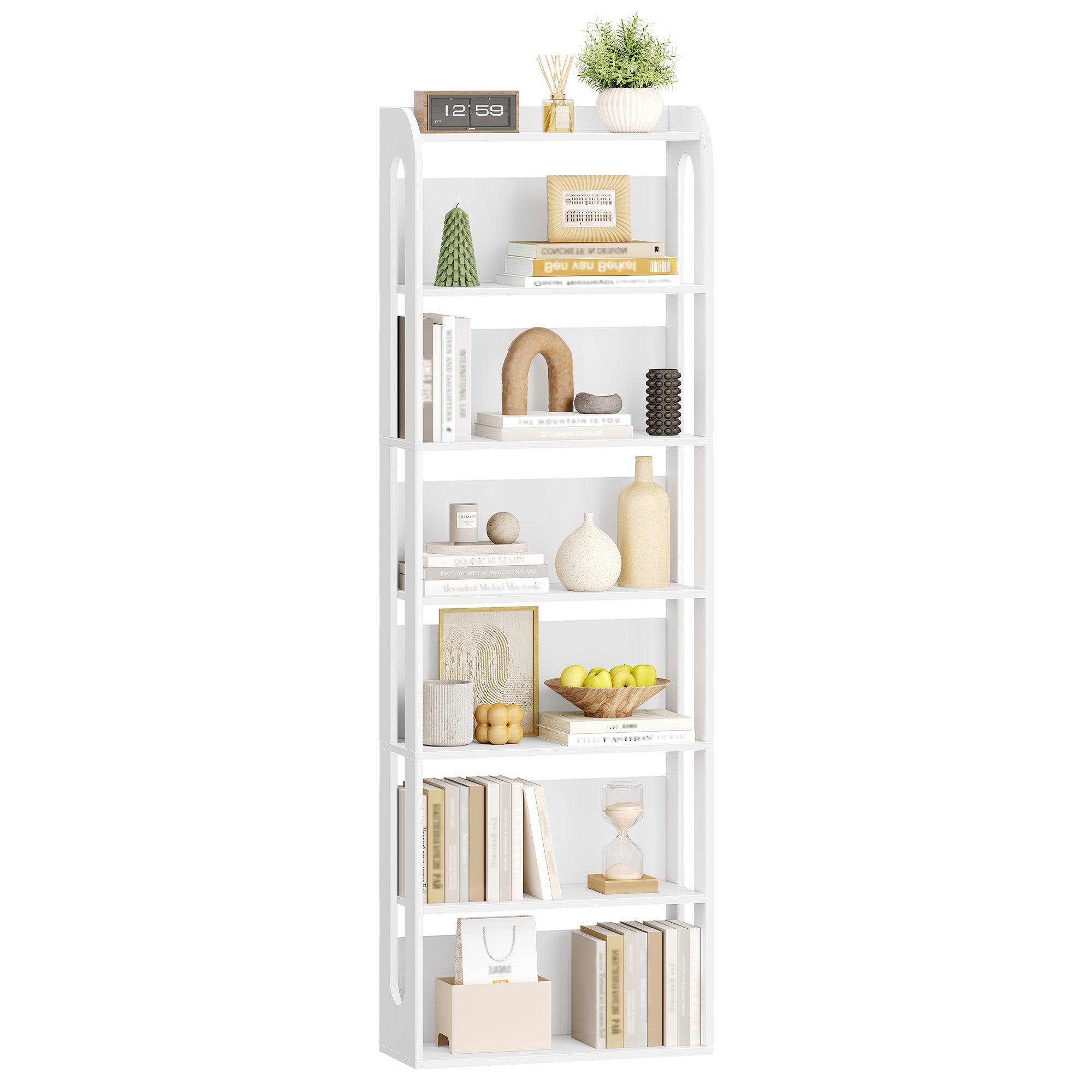 Hzuaneri 7-Tier Wooden Bookshelf, 24x60x182cm Standing Shelf for Bedroom, Living Room & Study, White