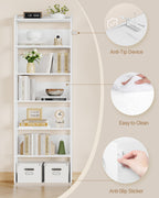 Hzuaneri 7-Tier Wooden Bookshelf, 24x60x182cm Standing Shelf for Bedroom, Living Room & Study, White