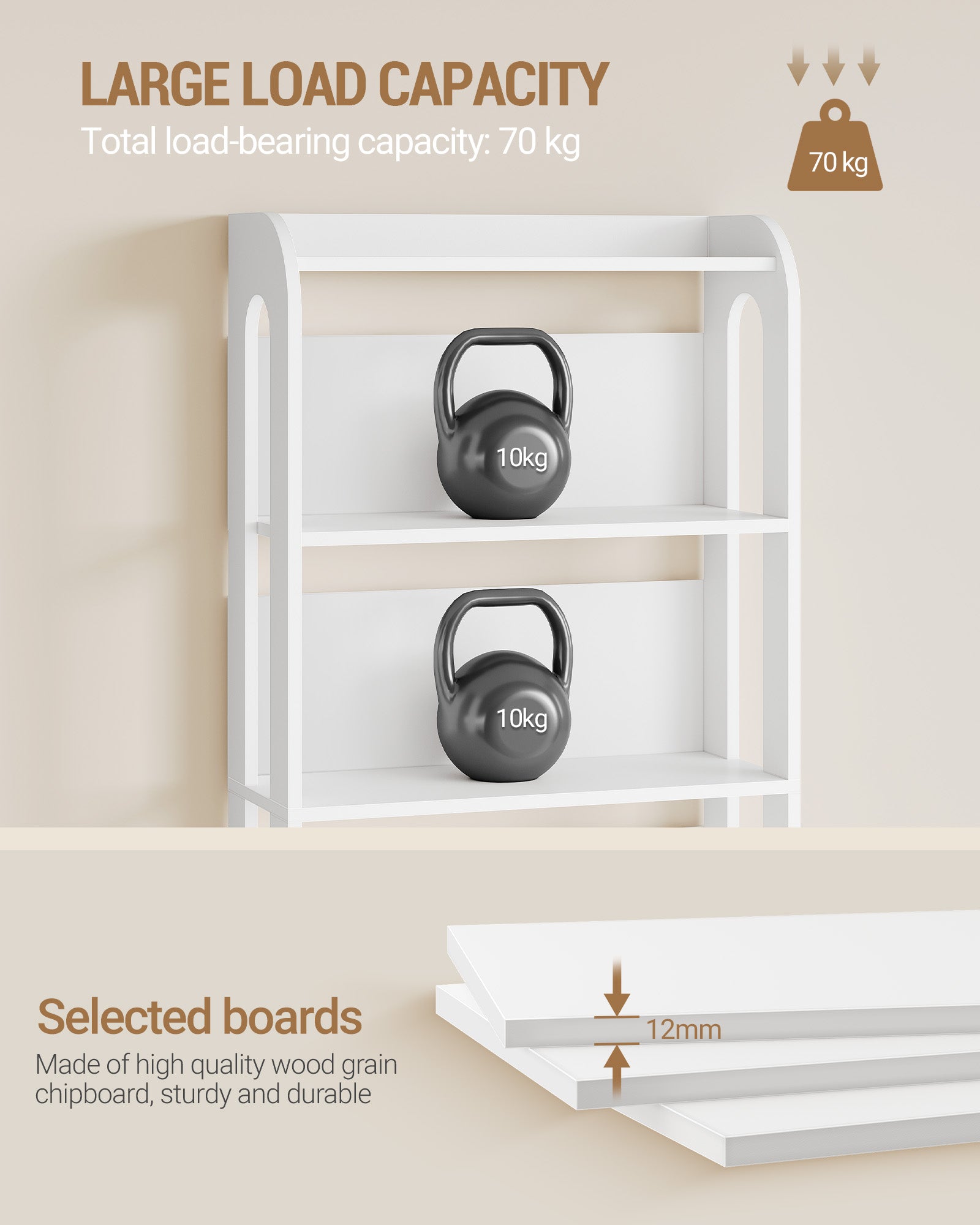 Hzuaneri 7-Tier Wooden Bookshelf, 24x60x182cm Standing Shelf for Bedroom, Living Room & Study, White