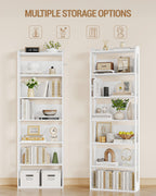 Hzuaneri 7-Tier Wooden Bookshelf, 24x60x182cm Standing Shelf for Bedroom, Living Room & Study, White