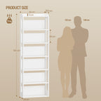 Hzuaneri 7-Tier Wooden Bookshelf, 24x60x182cm Standing Shelf for Bedroom, Living Room & Study, White