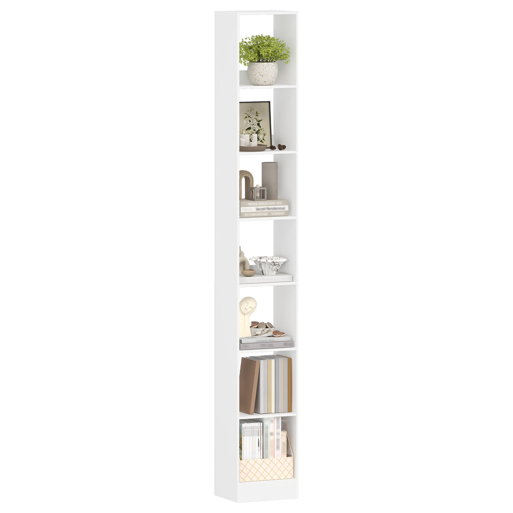 Hzuaneri 7-Tier Cube Bookcase, Modern Open Wooden Shelf for Living Room, Home Office & Bedroom, White