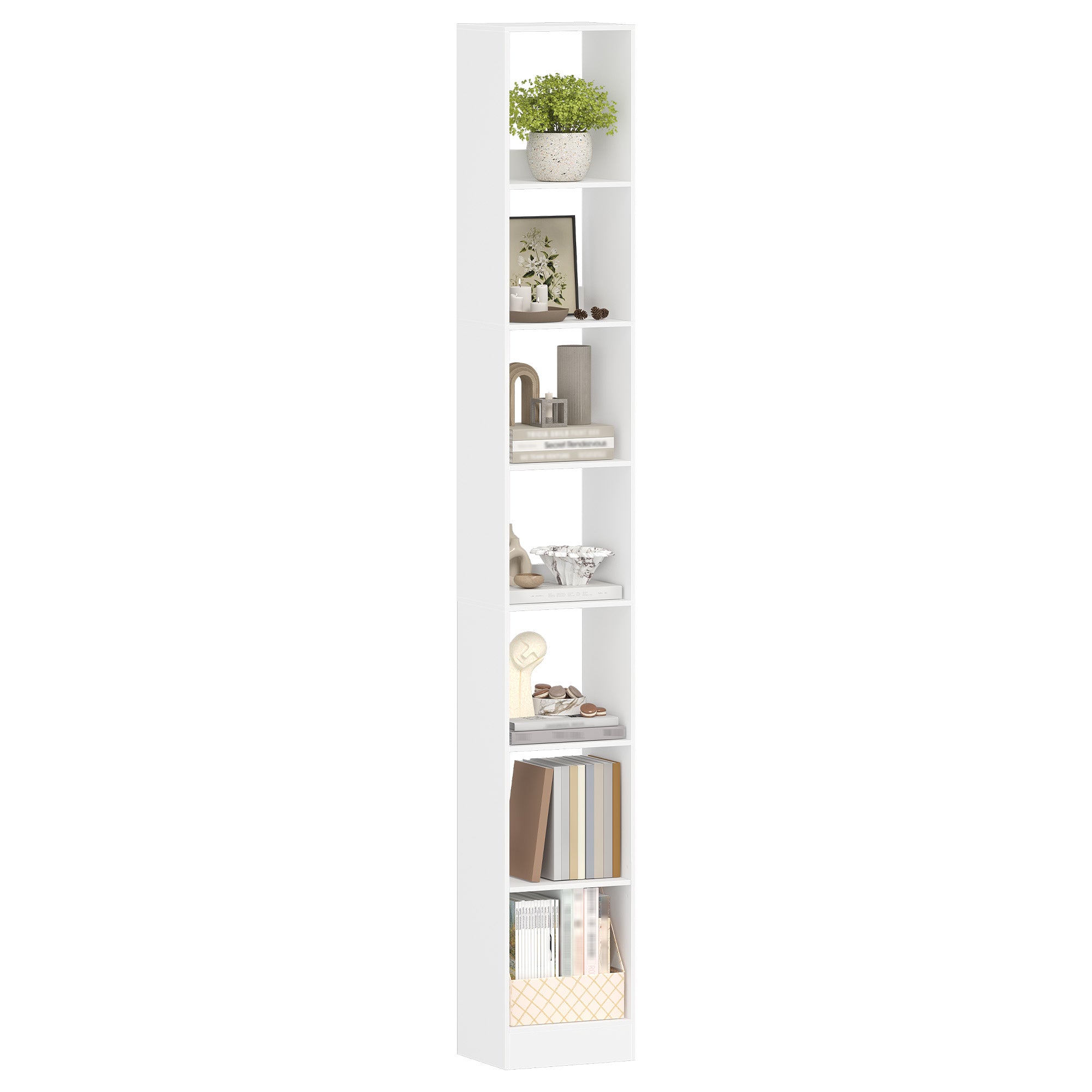 Hzuaneri 7-Tier Cube Bookcase, Modern Open Wooden Shelf for Living Room, Home Office & Bedroom, White