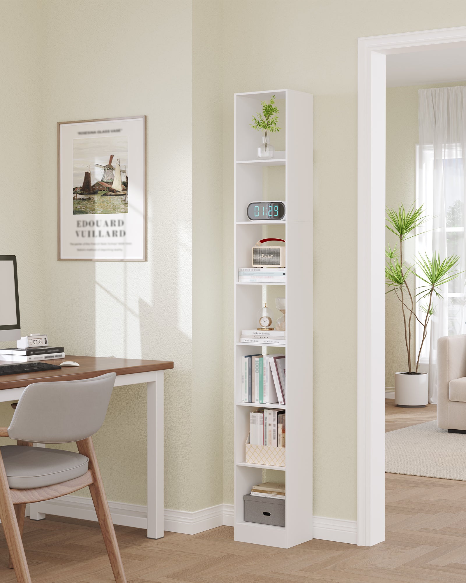 HEXCELEN 7-Tier Cube Bookcase, Modern Open Wooden Shelf for Living
