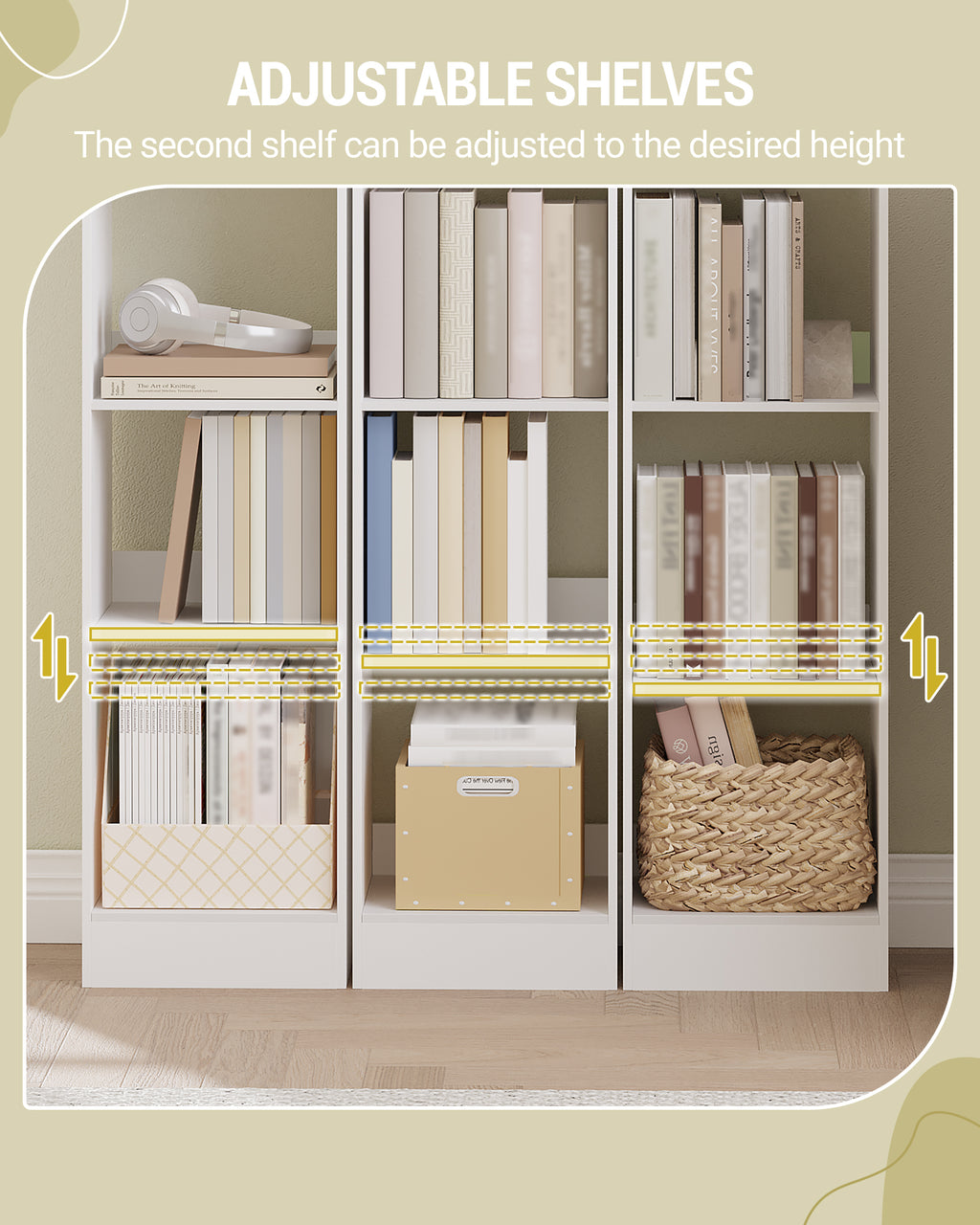 Hzuaneri 7-Tier Cube Bookcase, Modern Open Wooden Shelf for Living Room, Home Office & Bedroom, White