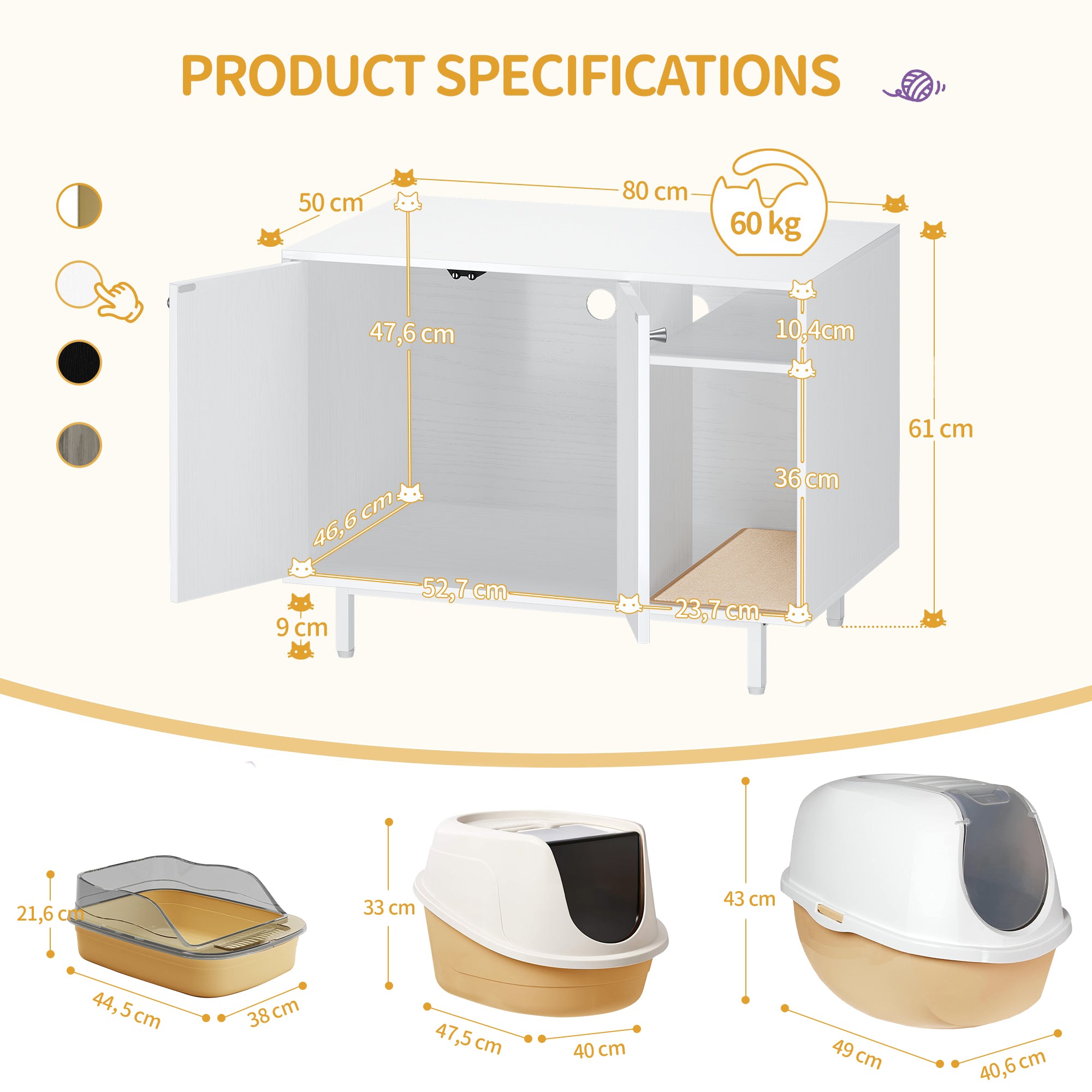 Hzuaneri Cat Litter Box Enclosure, Hidden Litter Box Furniture with Scratching Mat, Wooden Pet House Side End Table, Tall Legs, Double Doors, 80 x 50 x 61 cm, White CB01513W
