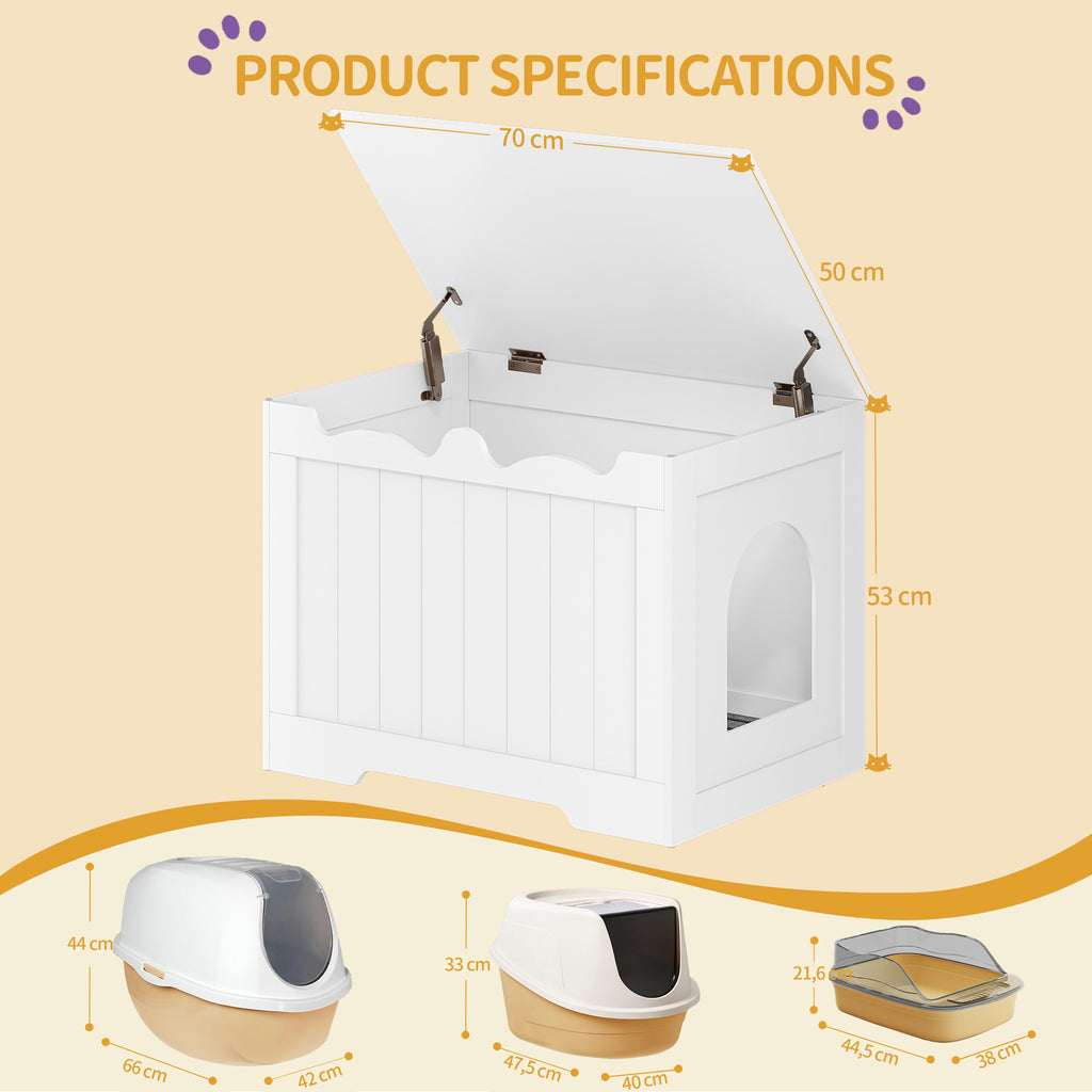 Hzuaneri Cat Cabinet, 70 cm Cat Litter Box Cabinet, Storage Box, White Top Opening Hidden Cat Litter Box Cabinet Furniture, Cat House, 70 x 50 x 53 cm, for Hallways, Bedrooms, CB84803X